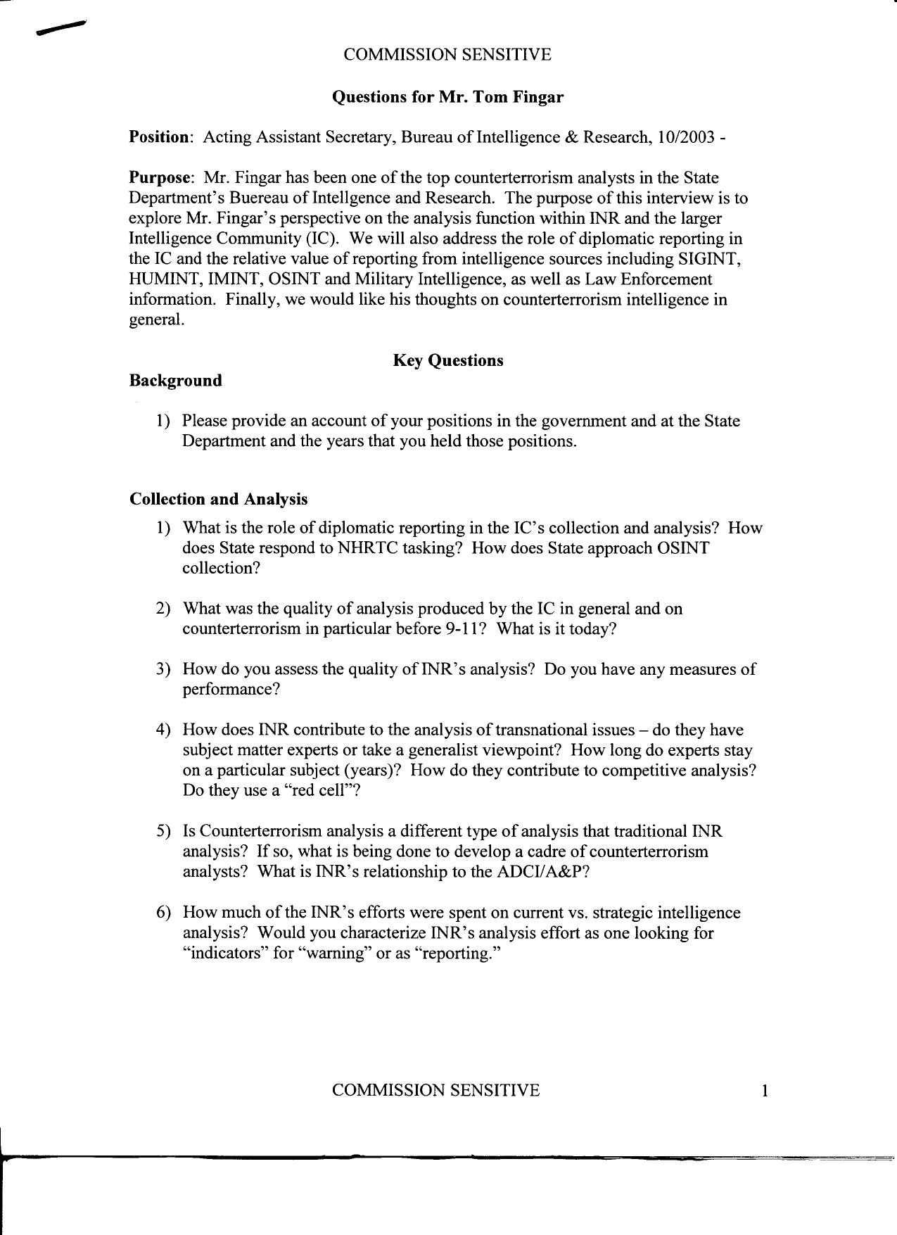 T2 B9 Tom Fingar Fdr- Questions and Withdrawal Notice- Interview Notes-Summary by Unknown