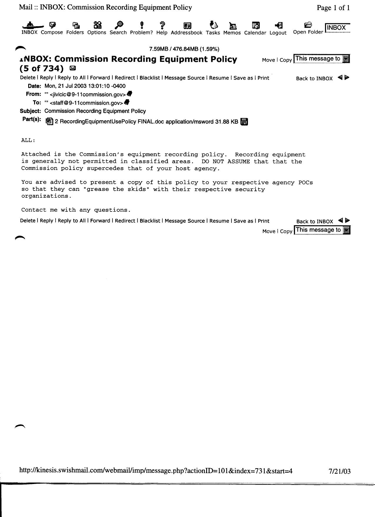 T3 B14 Key Questions- Interview Policy Sub-Group Fdr- Email w Attached Equipment Recording Policy 926 by Unknown