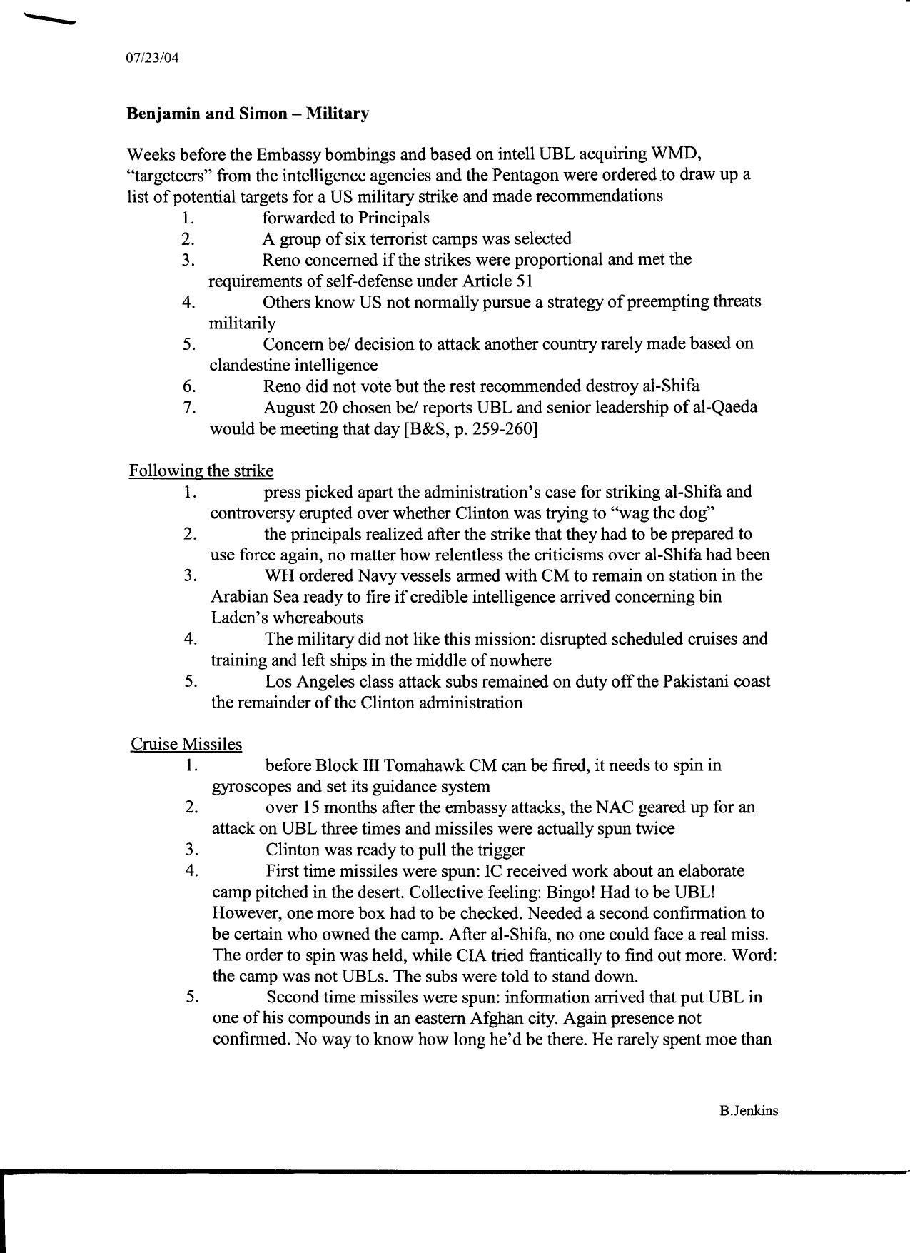 T3 B18 Jenkins DOD Reports 1 of 3 Fdr- 7-23-04 Jenkins Outline- Benjamin and Simon- Military 021 by Unknown