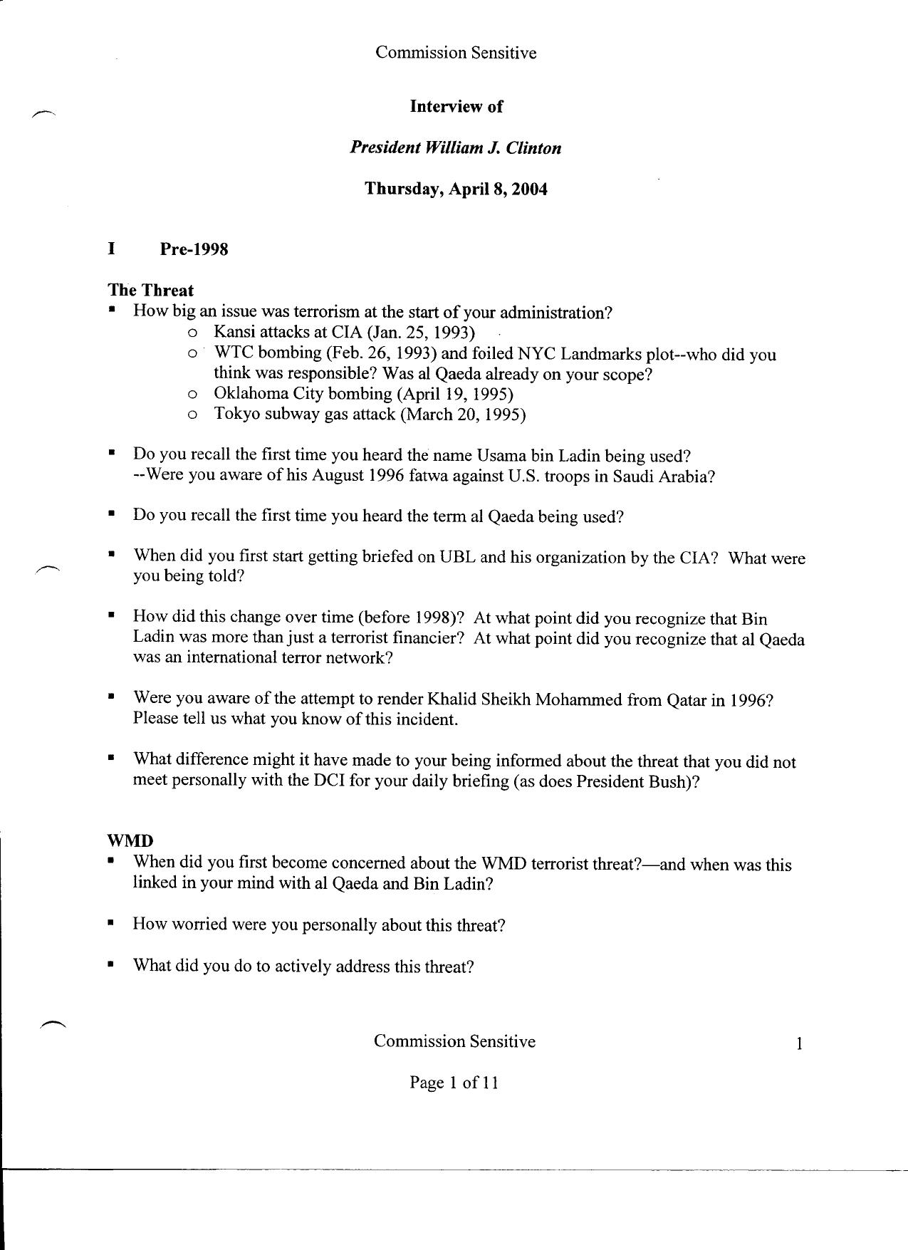 T3 B24 Background Binder- Clinton 1 of 2 Fdr- Tab 2- Clinton Interview Questions by Unknown