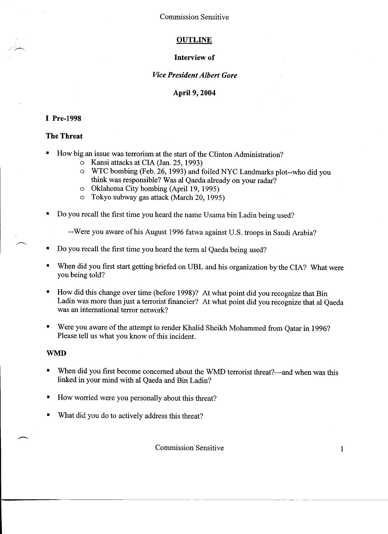 T3 B24 Background Binder- Clinton 1 of 2 Fdr- Tab 3- Gore Interview Questions 101 by Unknown