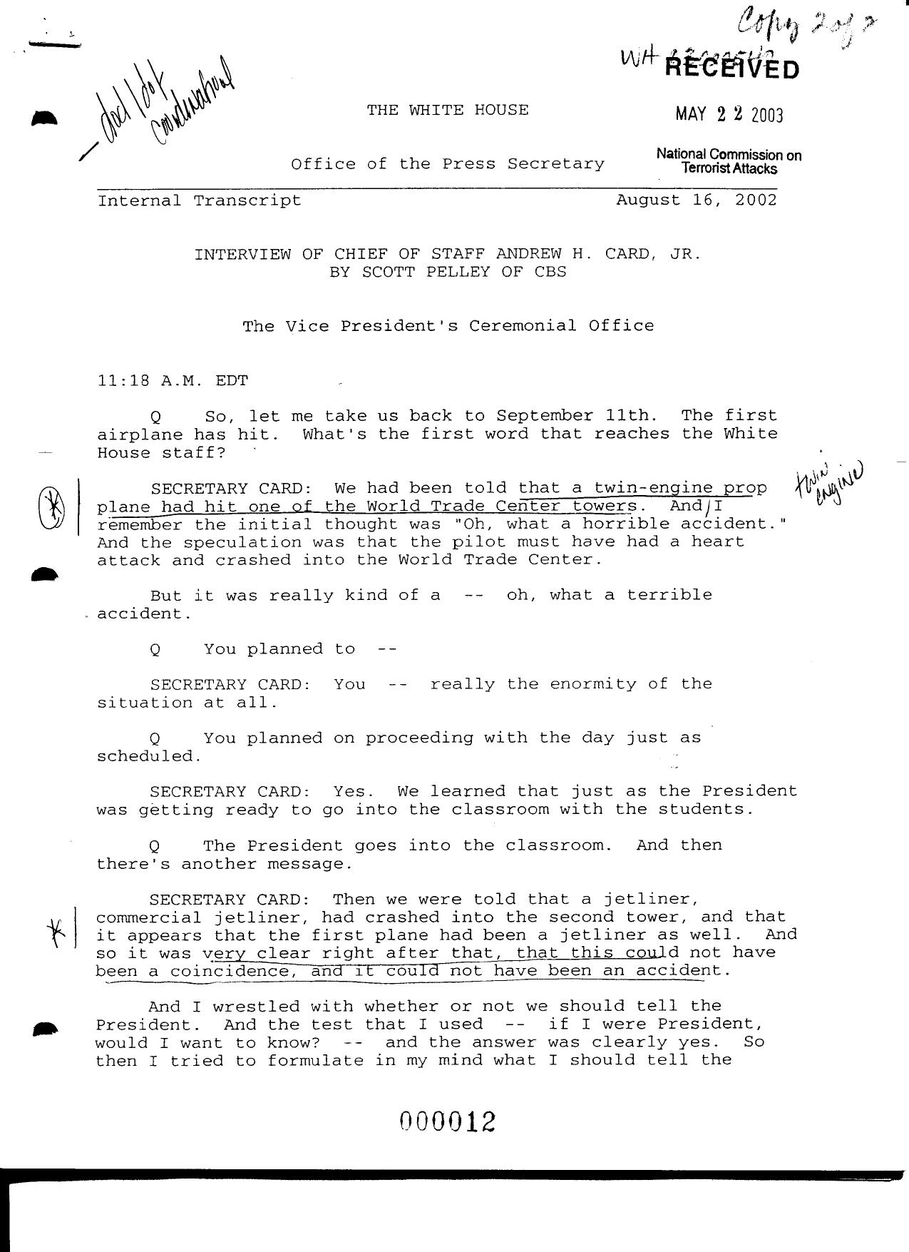 T3 B25 Andrew Card Press Interviews Fdr- 8-16-02 Pelley-CBS Interview of Andrew Card 108 by Unknown
