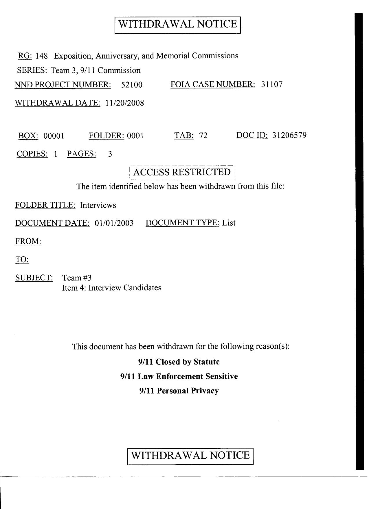 T3 B3 Interviews 1 of 2 Fdr- All Emails and Memos in Folder and 3 Withdrawal Notices by Unknown