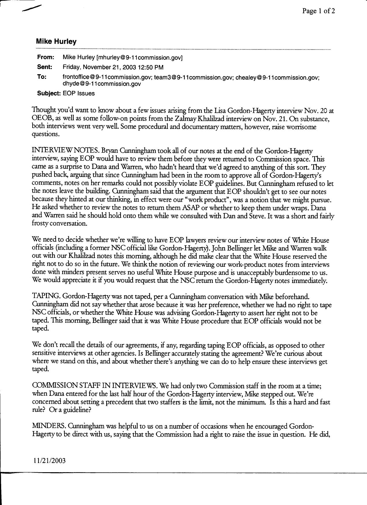 T3 B5 NSC-EOP Fdr- Emails and Memos re Issues- Access- Document Requests- Interviews- Commission Deadline by Unknown