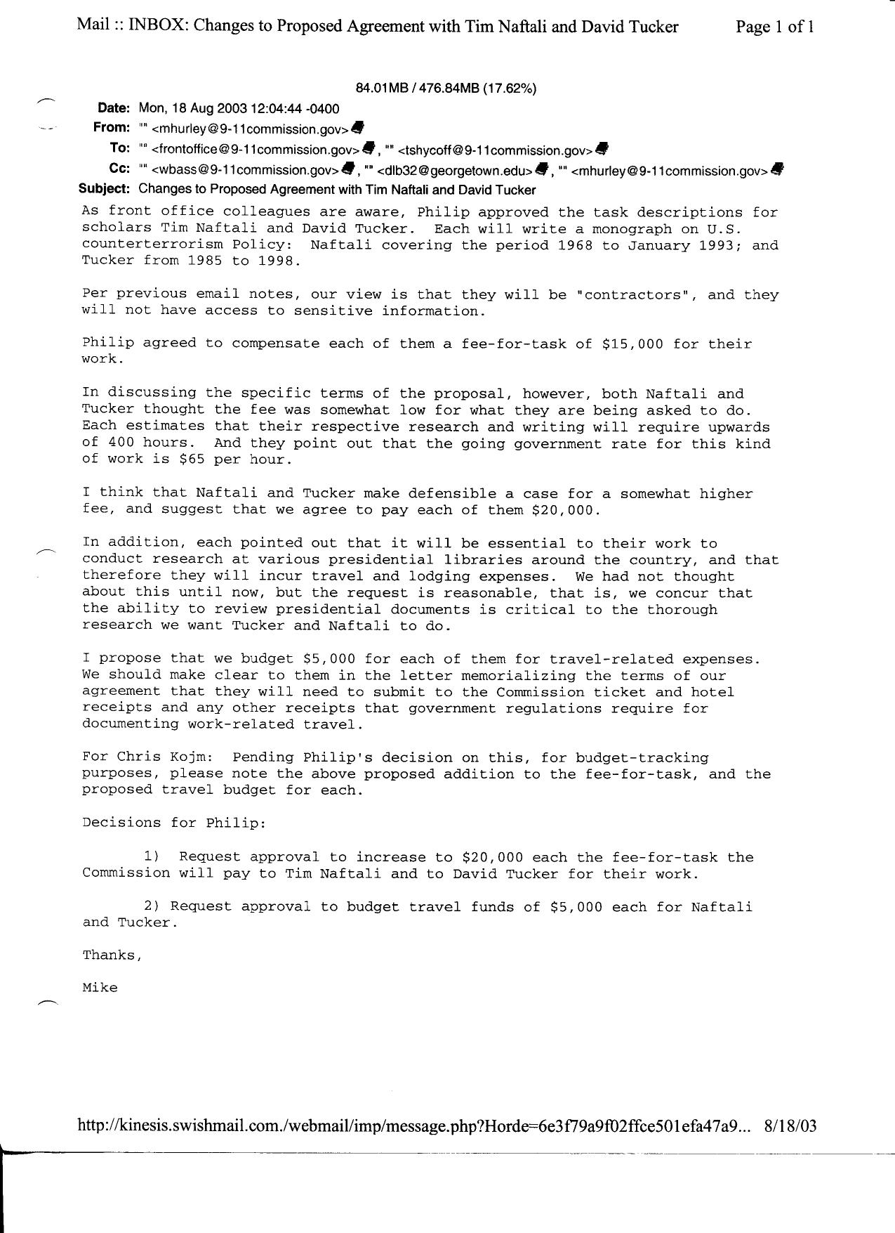 T3 B9 David Tucker- Tim Naftali 2 of 2 Fdr- Emails- Letters- Withdrawal Notices (see SD B3 Interviews Fdr for earlier Naftali Invitation Letters) by Unknown