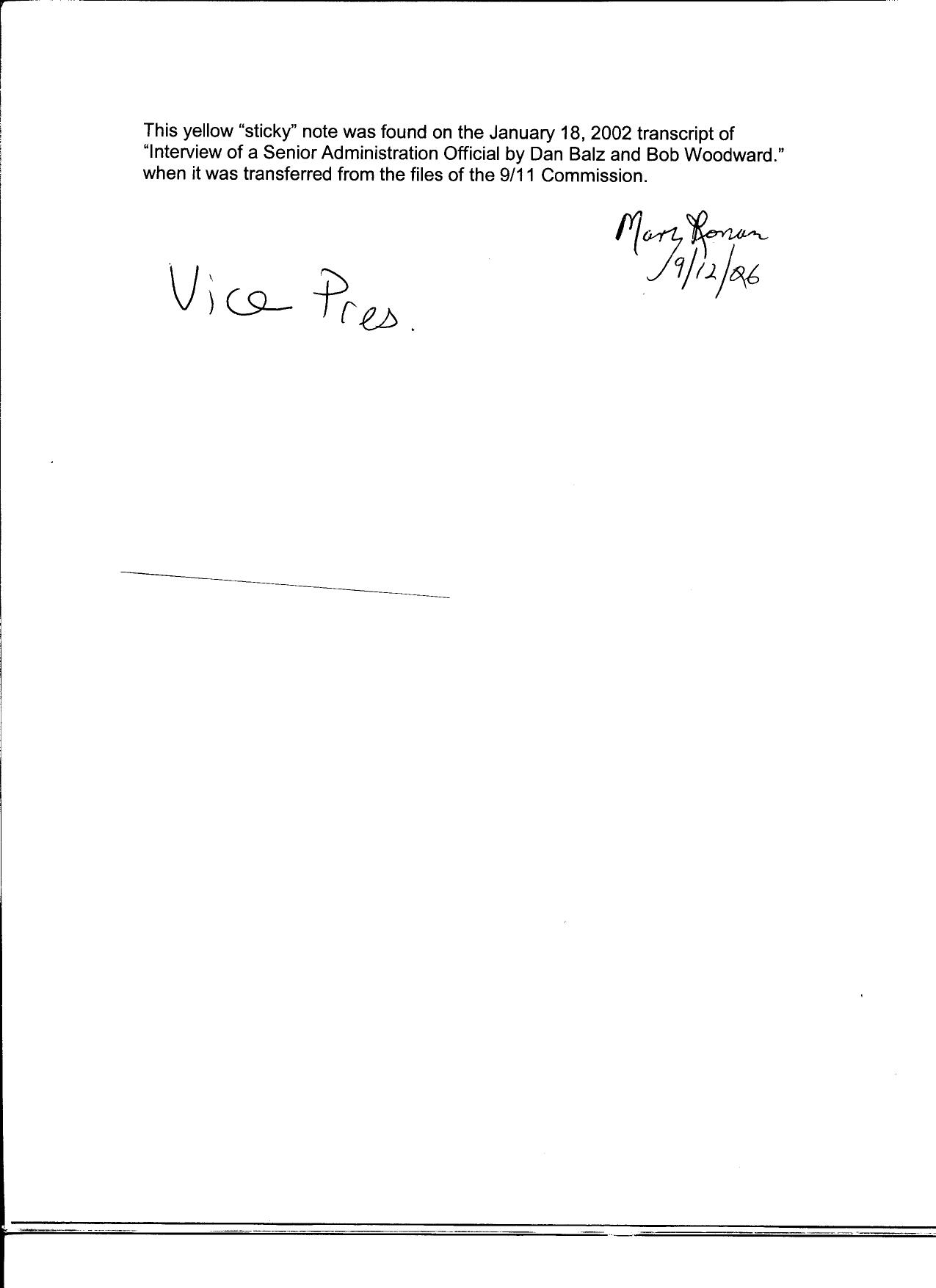 T3 B9 Hurley Sources for Final Report Sec 9-2 3 of 3 Fdr- 1-18-02 Transcript- Balz-Woodward Interview of Sr Admin Offical (Cheney) by Unknown