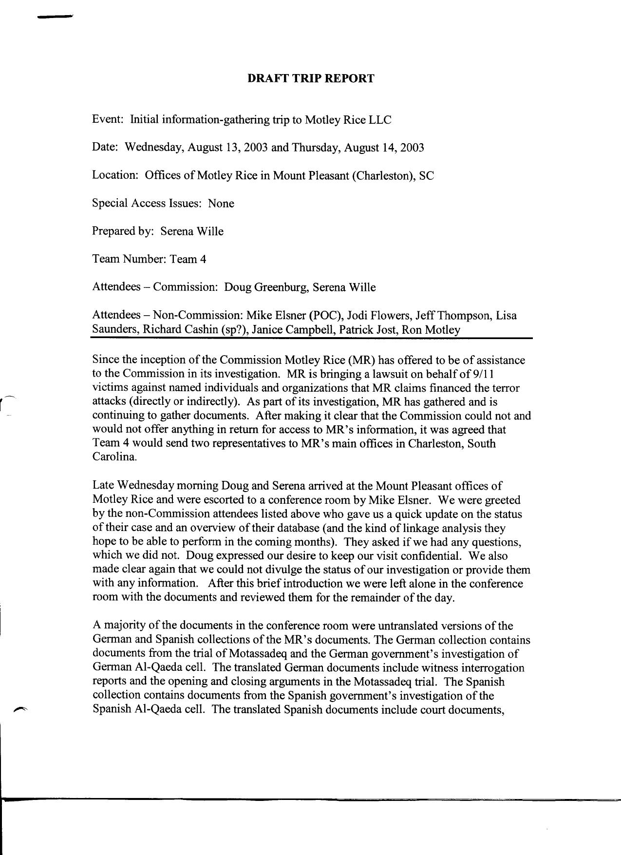 T4 B16 Team 4 Interviews Fdr- Draft Trip Report- Motley Rice 291 by Unknown