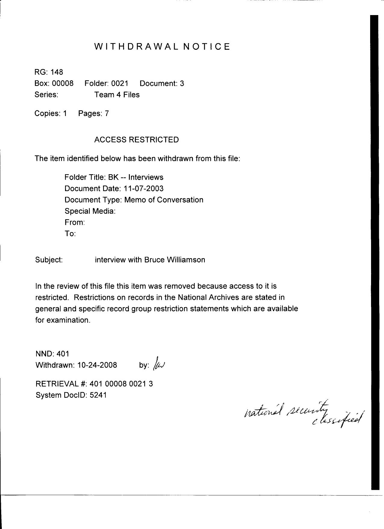 T4 B21 Al-Barakaat- Interviewees Fdr- Entire Contents- 9 Withdrawal Notices re Interviews and 1 MFR 960 by Unknown