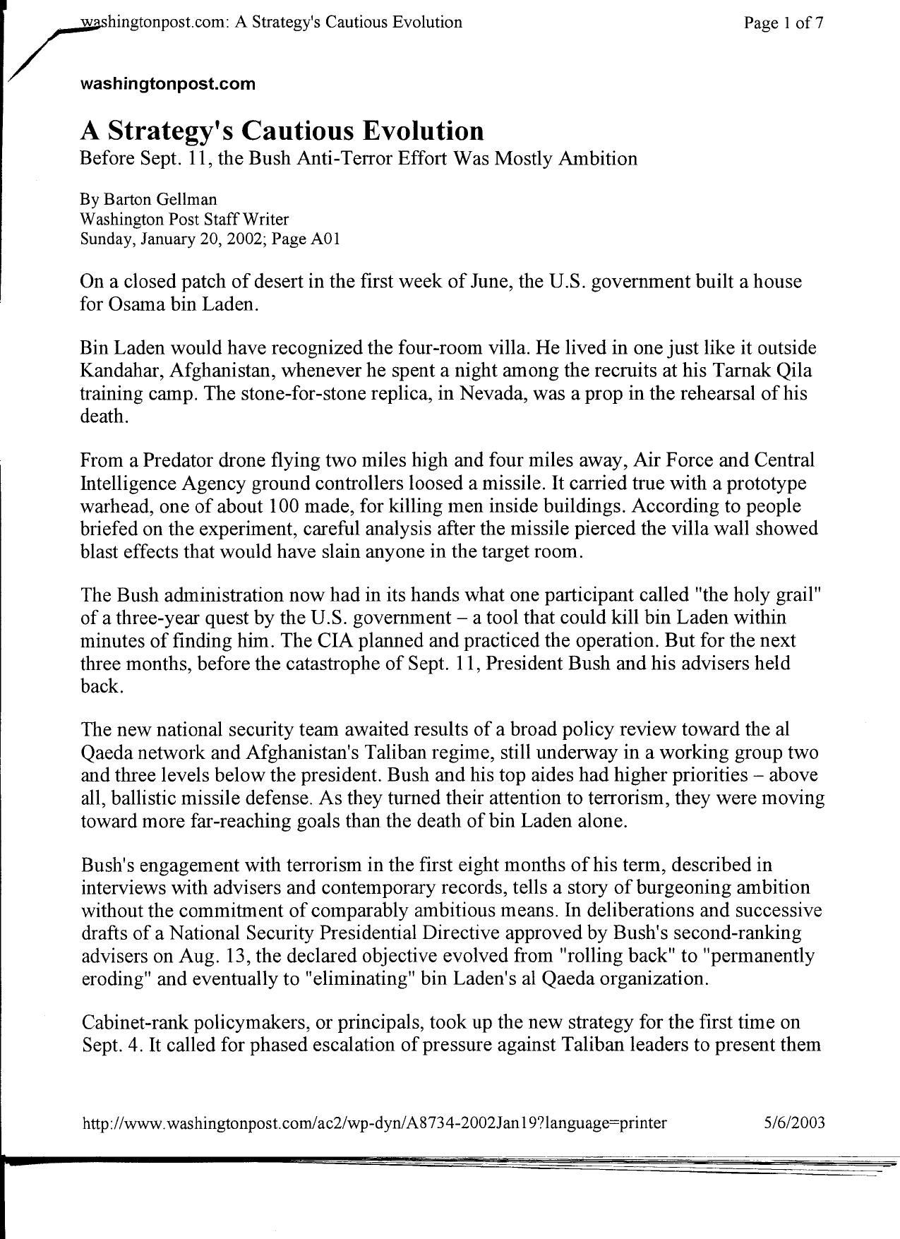 T4 B8 Gellman- Strategy Fdr- Entire Contents- 1-19-02 and 1-20-02 Barton Gellman articles- 1st pgs scanned for reference- Fair Use 491 by Unknown