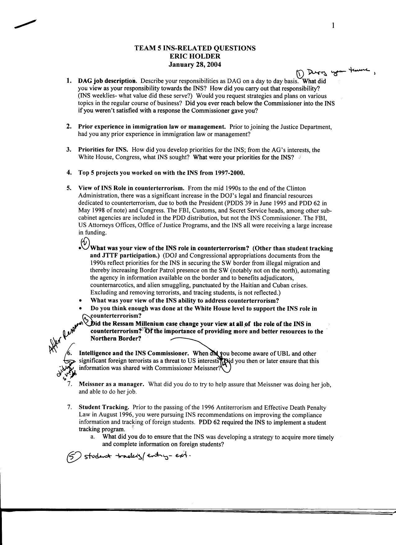 T5 B2 Holder- Eric Fdr- Entire Contents- 1-28-04 Team 5 INS-Related Questions for Eric Holder w Interview Notes 105 by Unknown