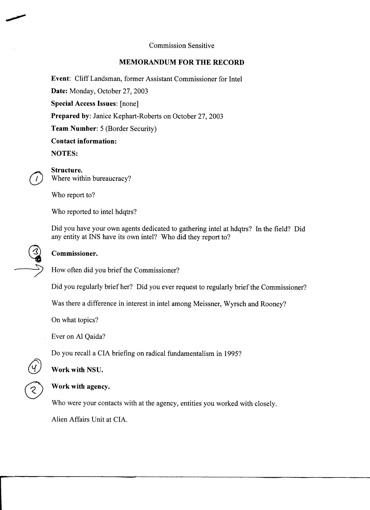 T5 B3 Landsman- Cliff Fdr- Questions- Interview Request (see NARA MFR) 116 by Unknown