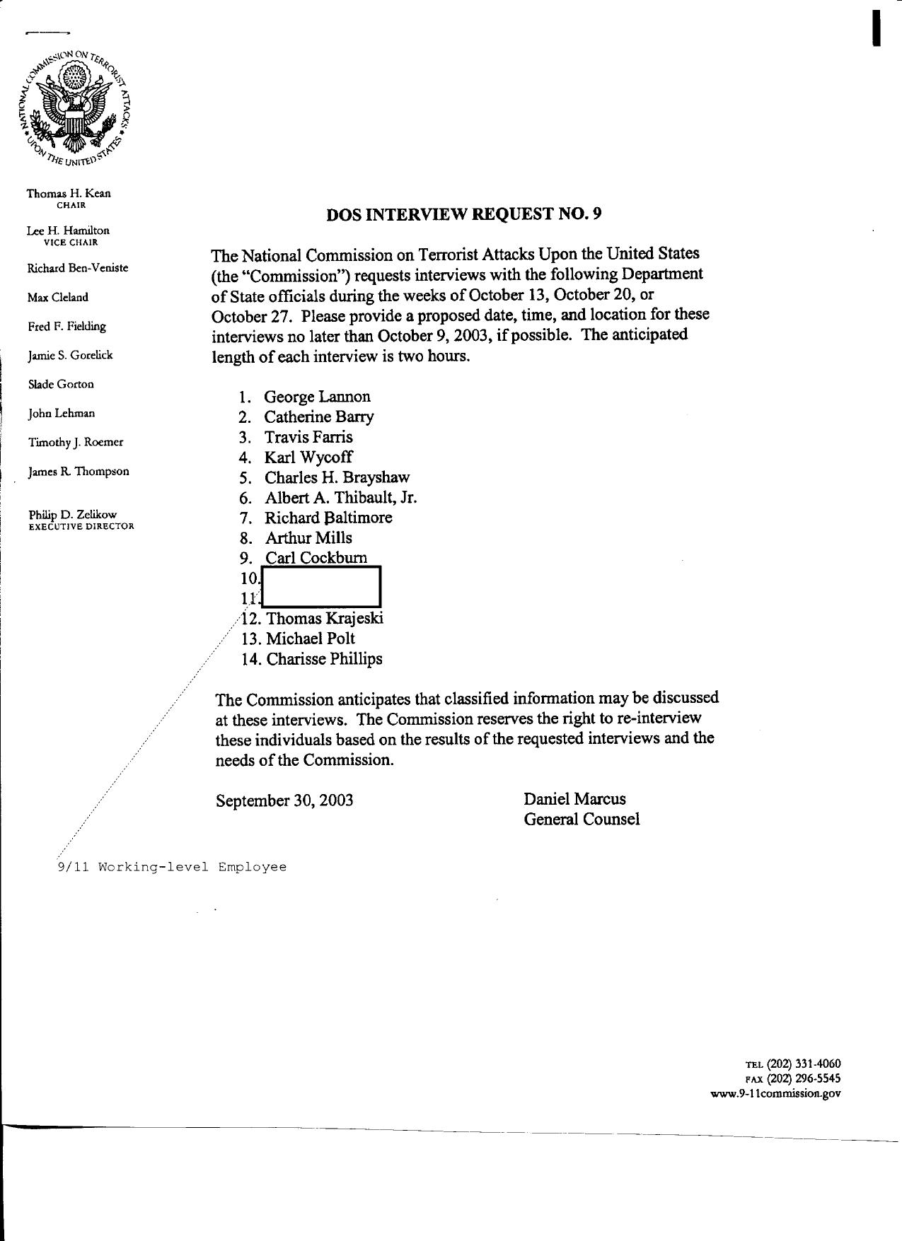 T5 B4 Department of State Employee (1) Fdr- Entire Contents- Interview Request- Questions- Notes (see MFR 12-30-03 State Consular Officer 2) 144 by Unknown