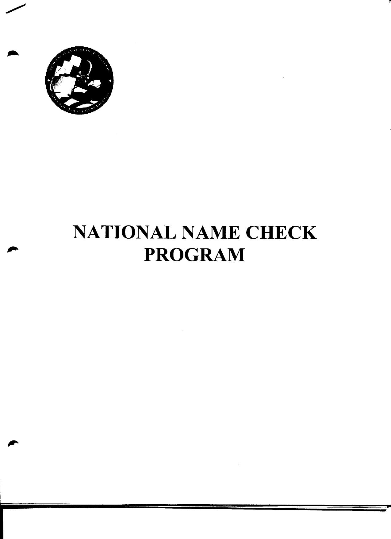 T5 B41 Notes 6-26-03 to 9-2-03 3 of 4 Fdr- Tab 6- National Name Check Program Brief 073 by Unknown