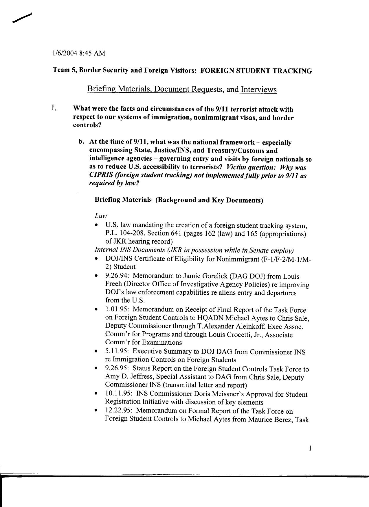T5 B44 Student Tracking 1 of 6 Fdr- 1-6-04 Outline- Briefing Materials- Doc Requests- Interviews 118 by Unknown
