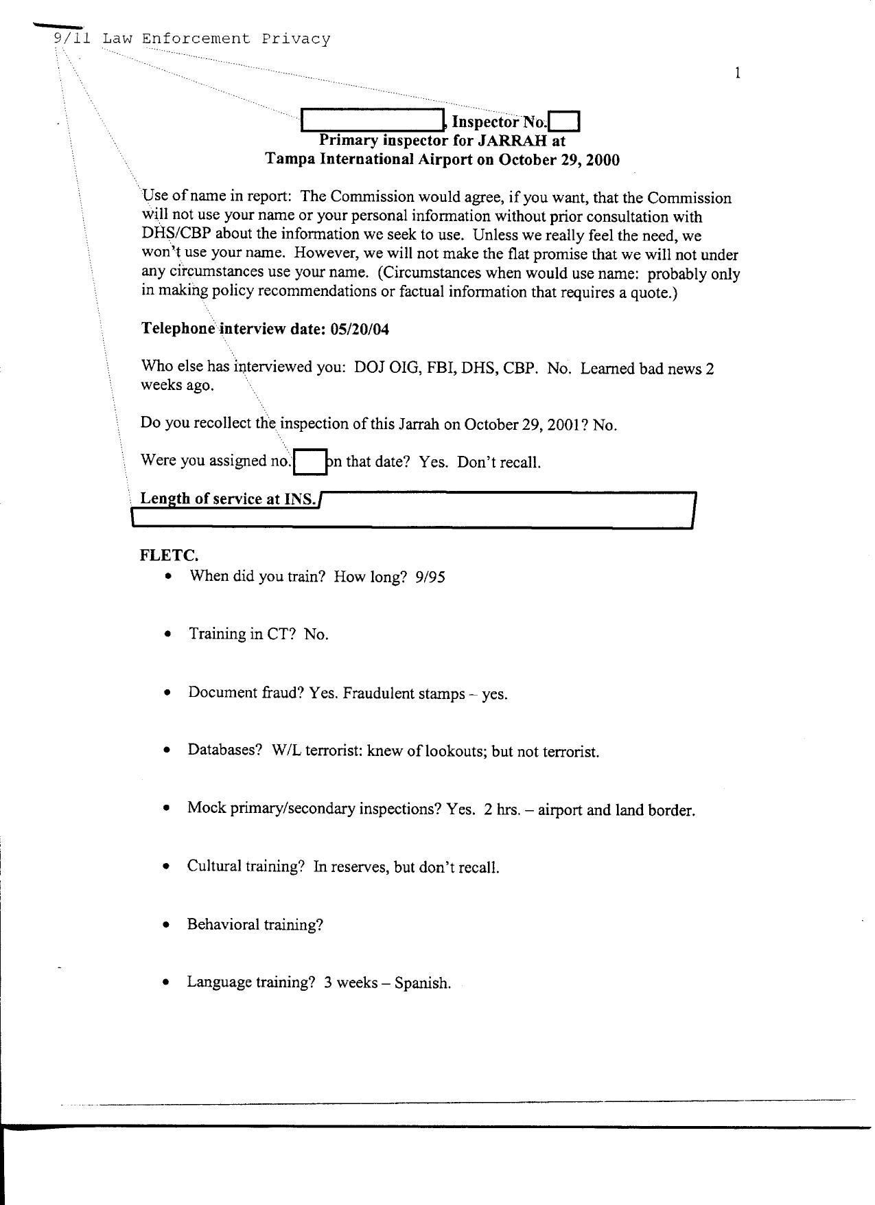 T5 B49 Inspector Interviews- UA 93 Fdr- Tab 1- Entire Contents- Jarrah 10-29-00- Notes- Memos- INS Info by Unknown