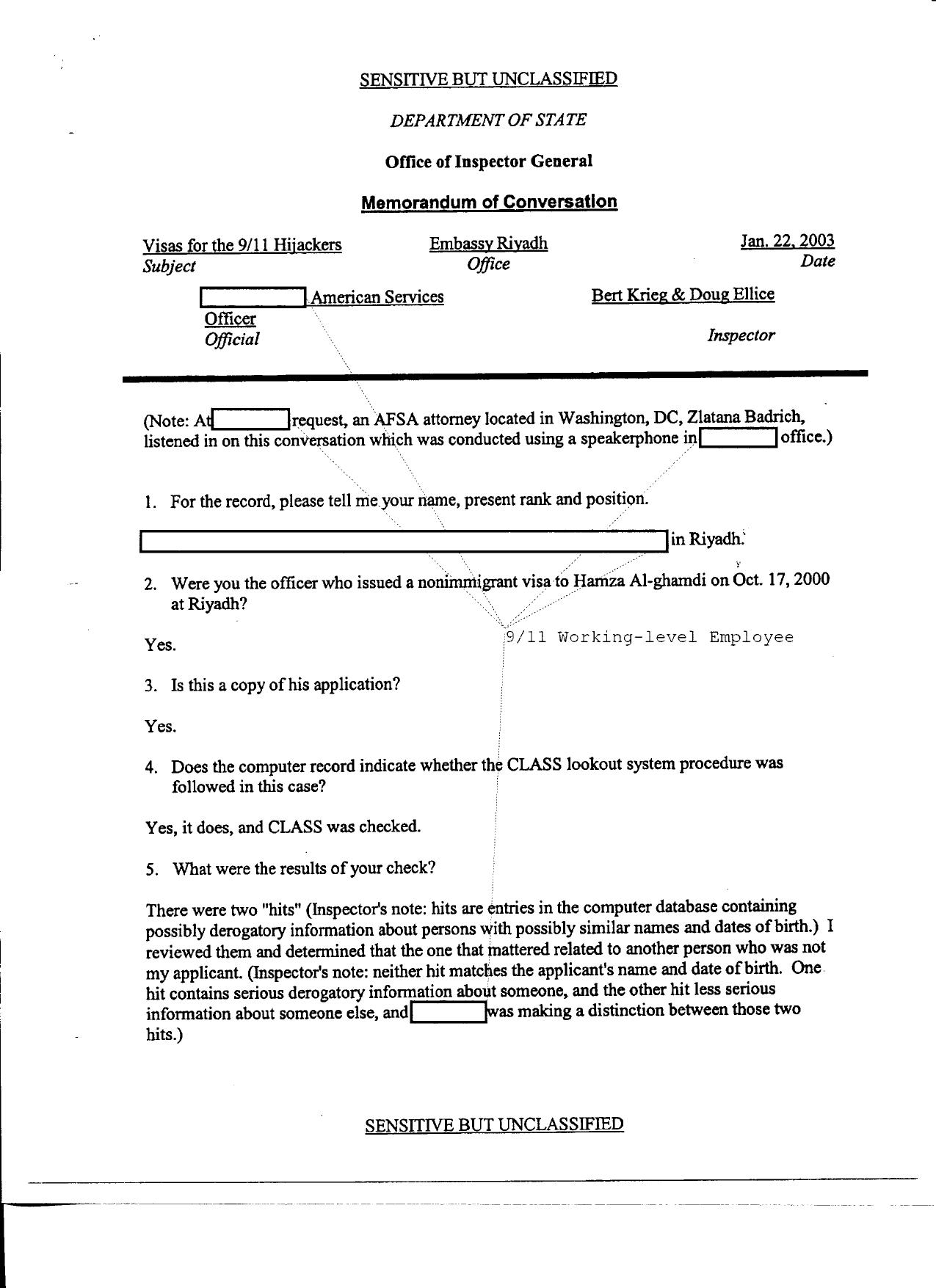 T5 B50 Hijacker Primary Docs- UA 175 2 of 2 Fdr- Al Ghamdi Tab- 1-22-03 Memo- DOS IG Interview Officer Issued Visa to Hamza Al-Ghamdi 362 by Unknown