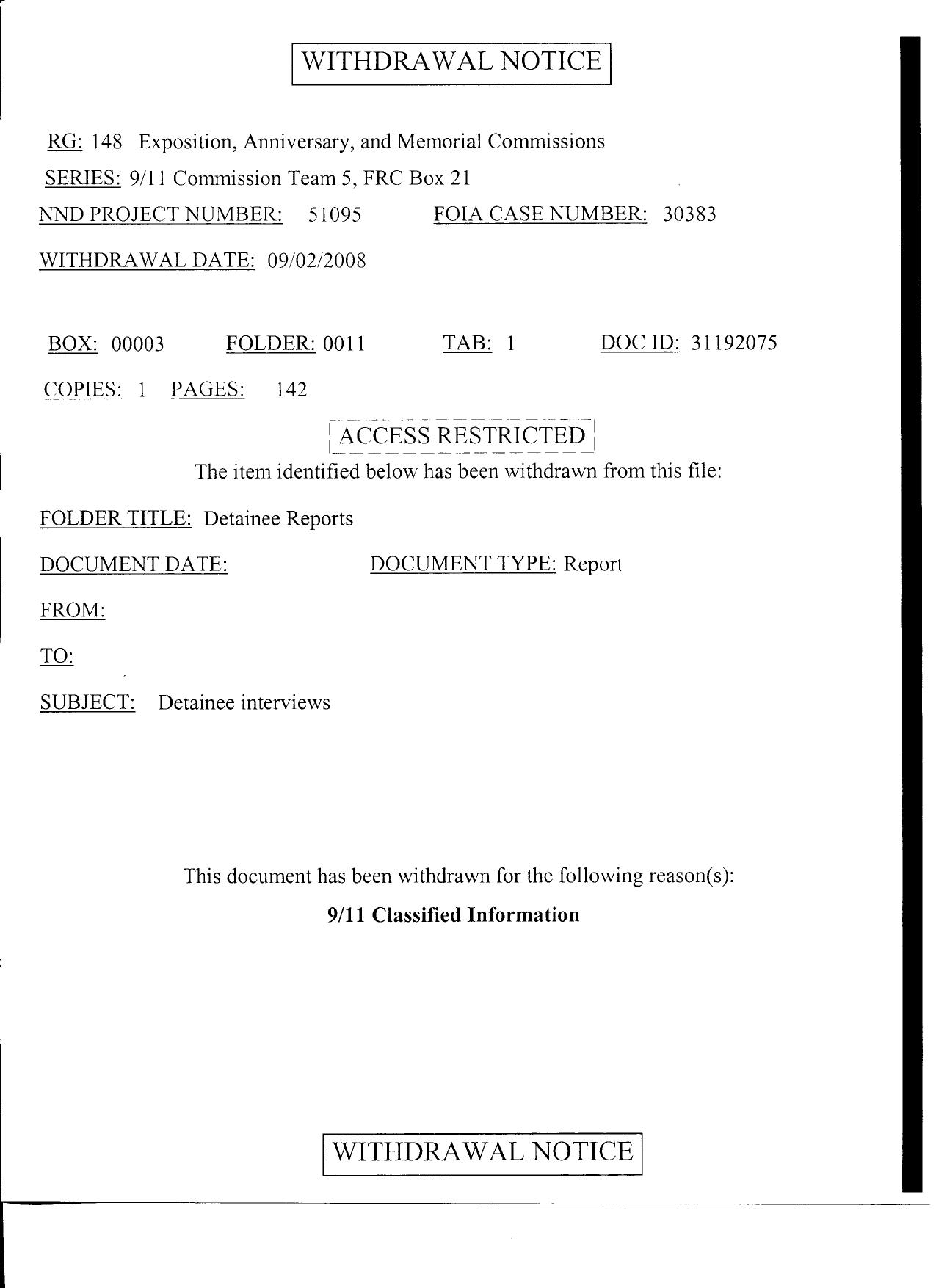 T5 B53 Detainee Reports- Entire Contents- 2-10-04 MFR re Atta Suitcases- Withdrawal Notice- 142 pgs- Detainee Interviews by Unknown