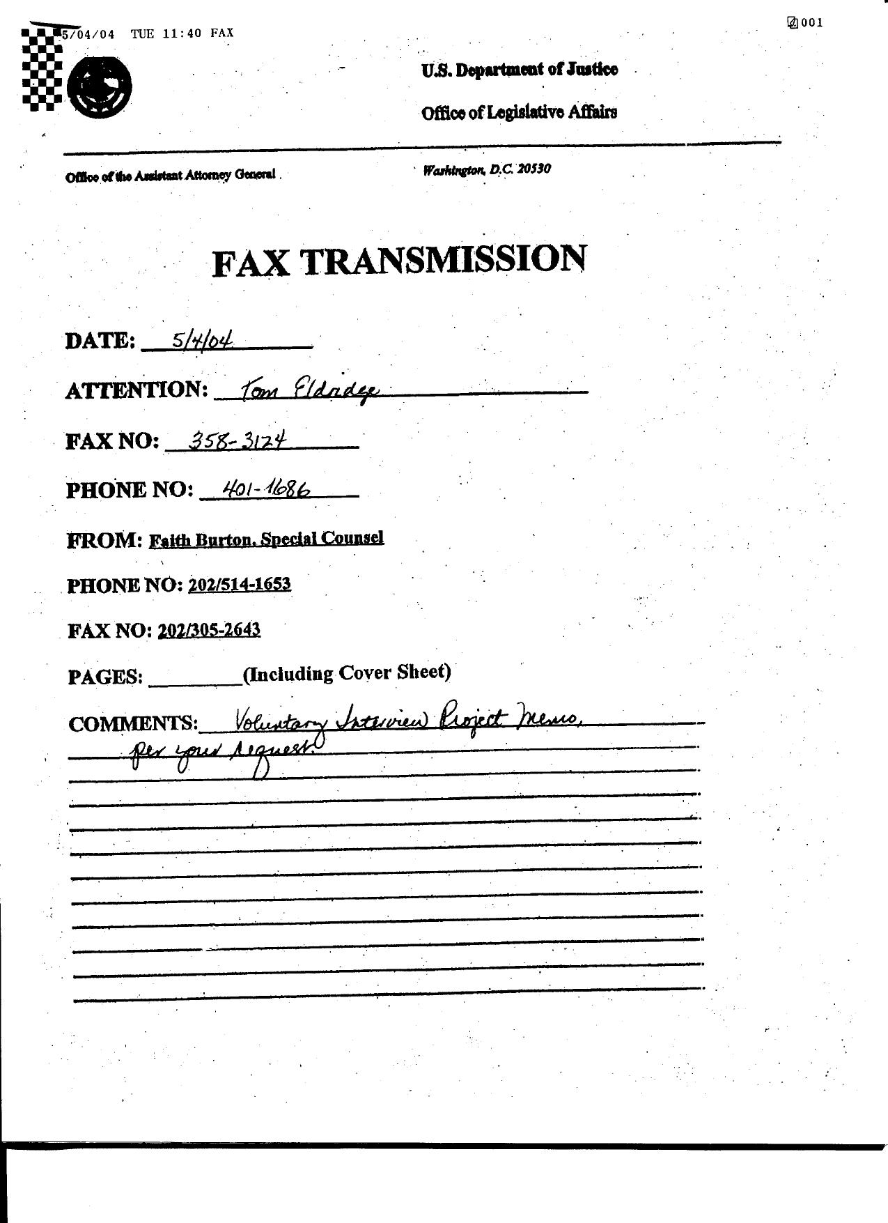 T5 B61 VIP Fdr- 2-15-02 Wainstein Memo re Final Report on Interview Project 225 by Unknown