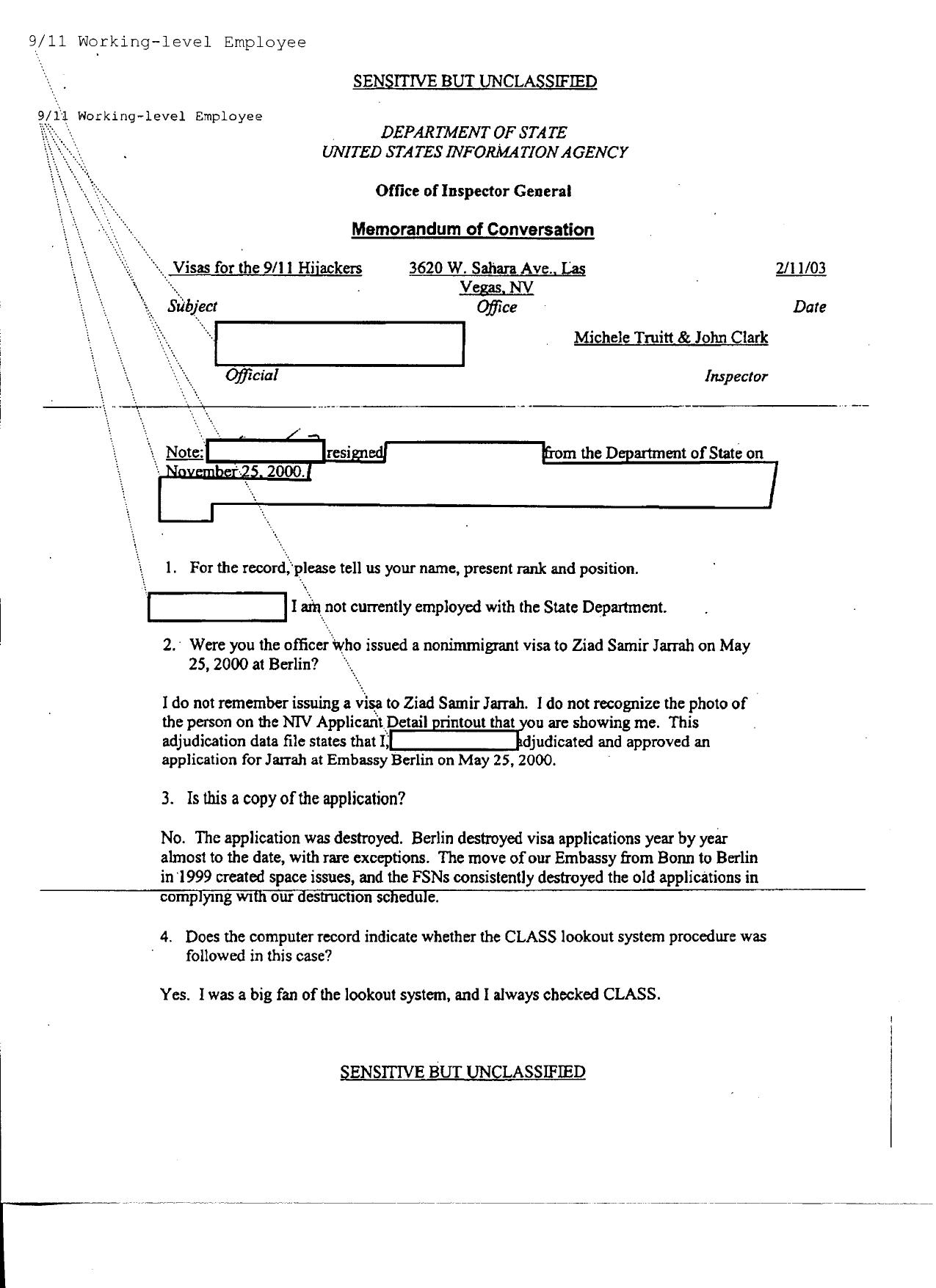 T5 B63 IG Materials 2 of 3 Fdr- 1-27-03 DOS IG Truitt- Clark Interview of Redacted- Official at Vegas 482 by Unknown