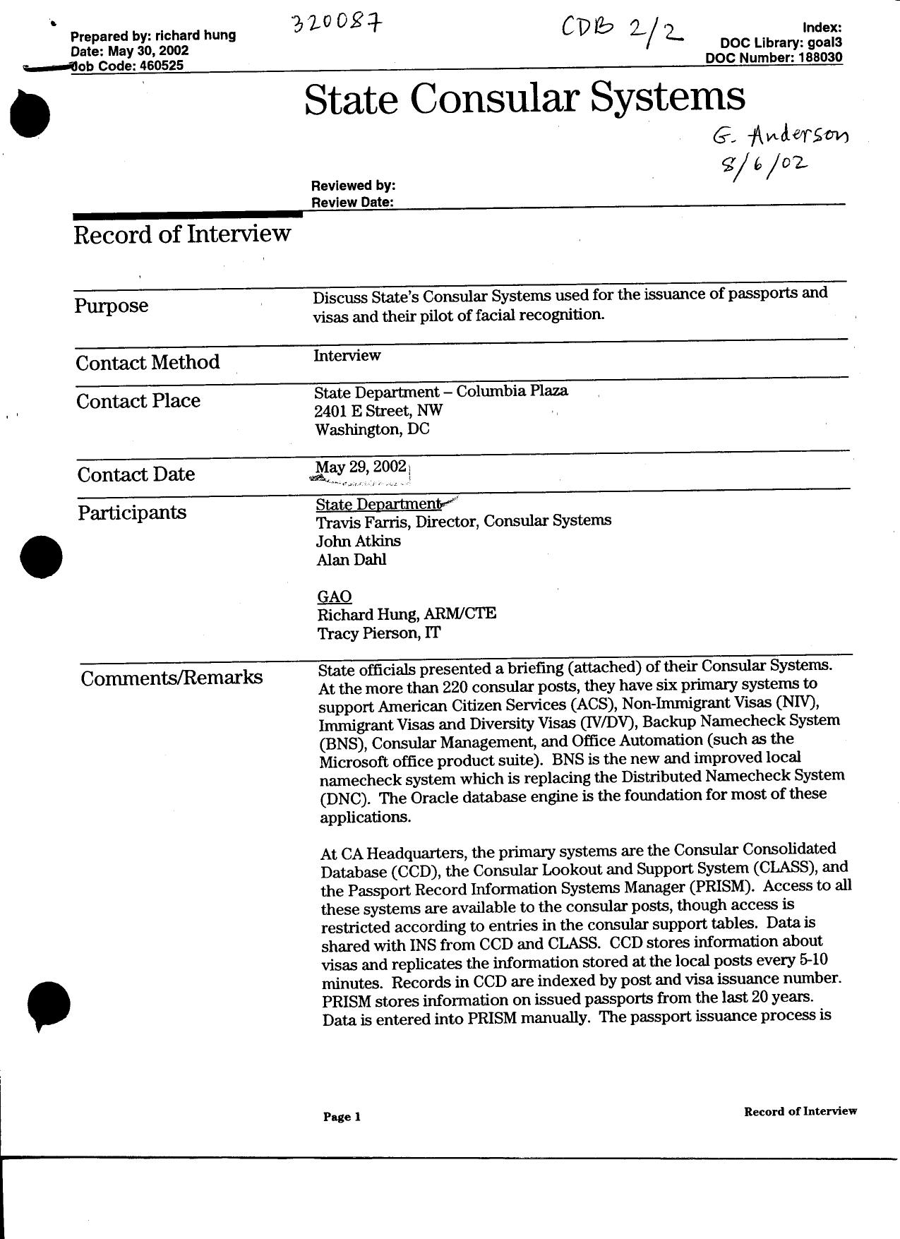 T5 B64 GAO Visa Docs 3 of 6 Fdr- 5-29-02 GAO Interview w State Consular Systems re Facial Recognition 563 by Unknown