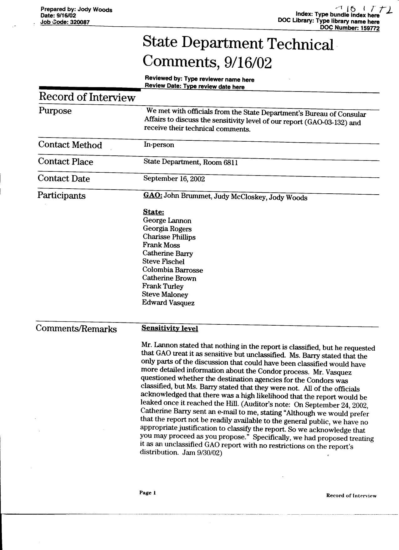 T5 B65 GAO Visa Docs 5 of 6 Fdr- 9-16-02 GAO Interview w DOS BCA re GAO Report 812 by Unknown