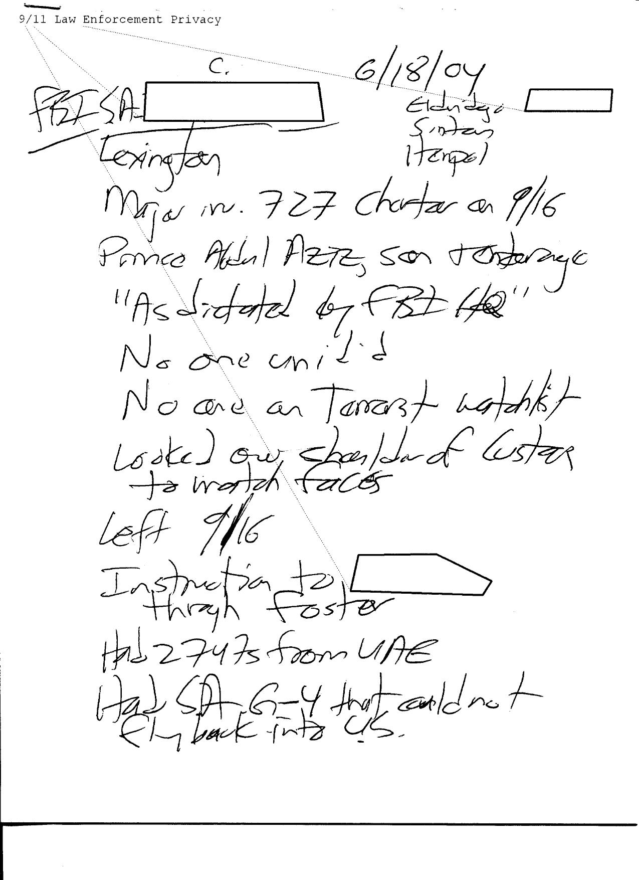 T5 B70 FBI Agent 2 Fdr- Entire Contents- 6-4-04 and 6-18-04 Interview Notes- Saudi Tampa-Lexington Flight 680 by Unknown