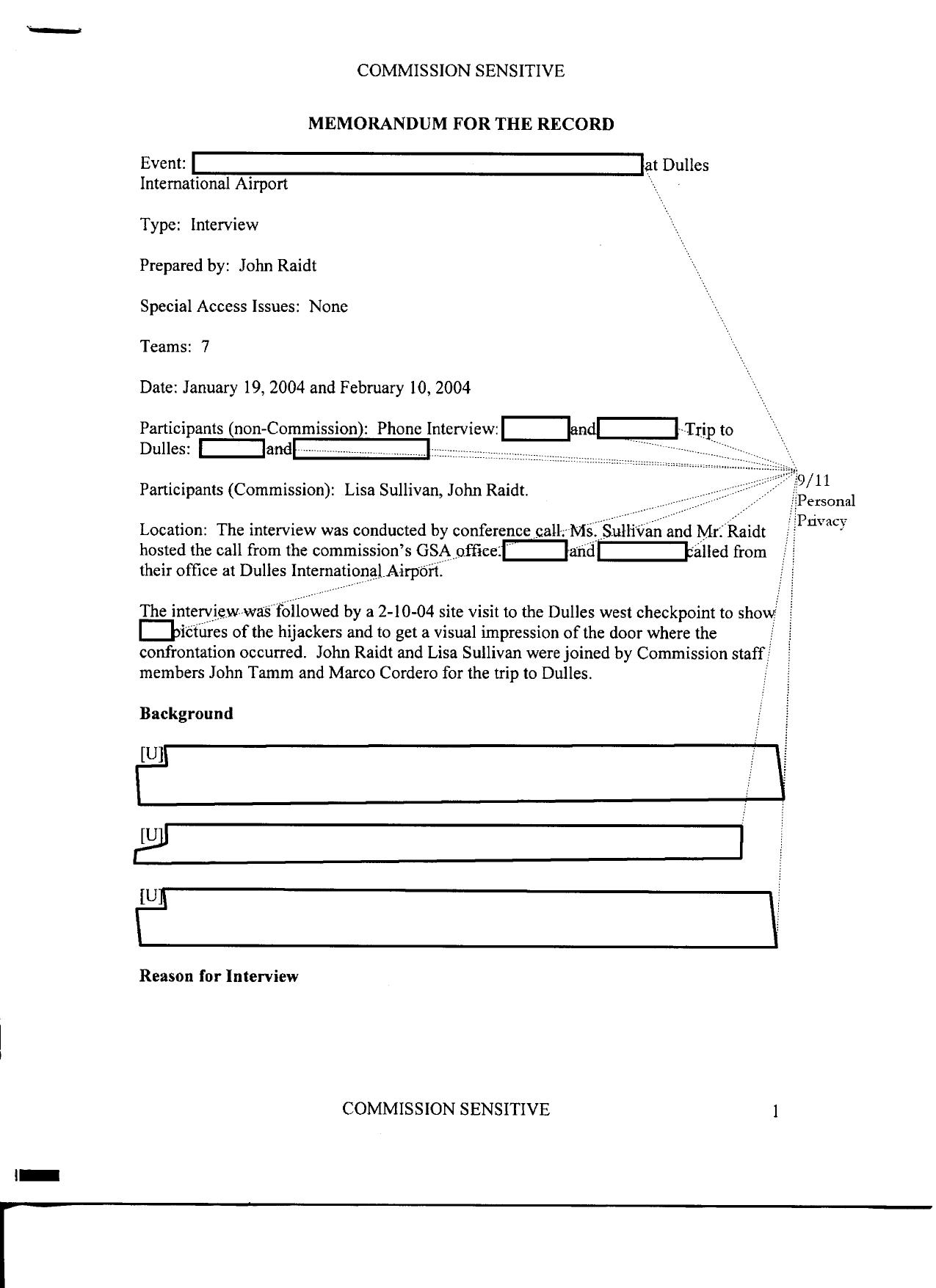 T7 B10 Team 7 MFRs 9-11 Personal Privacy Fdr (G)- 1-19-04 and 2-10-04 Redacted Interview w Notes on MFR by Unknown