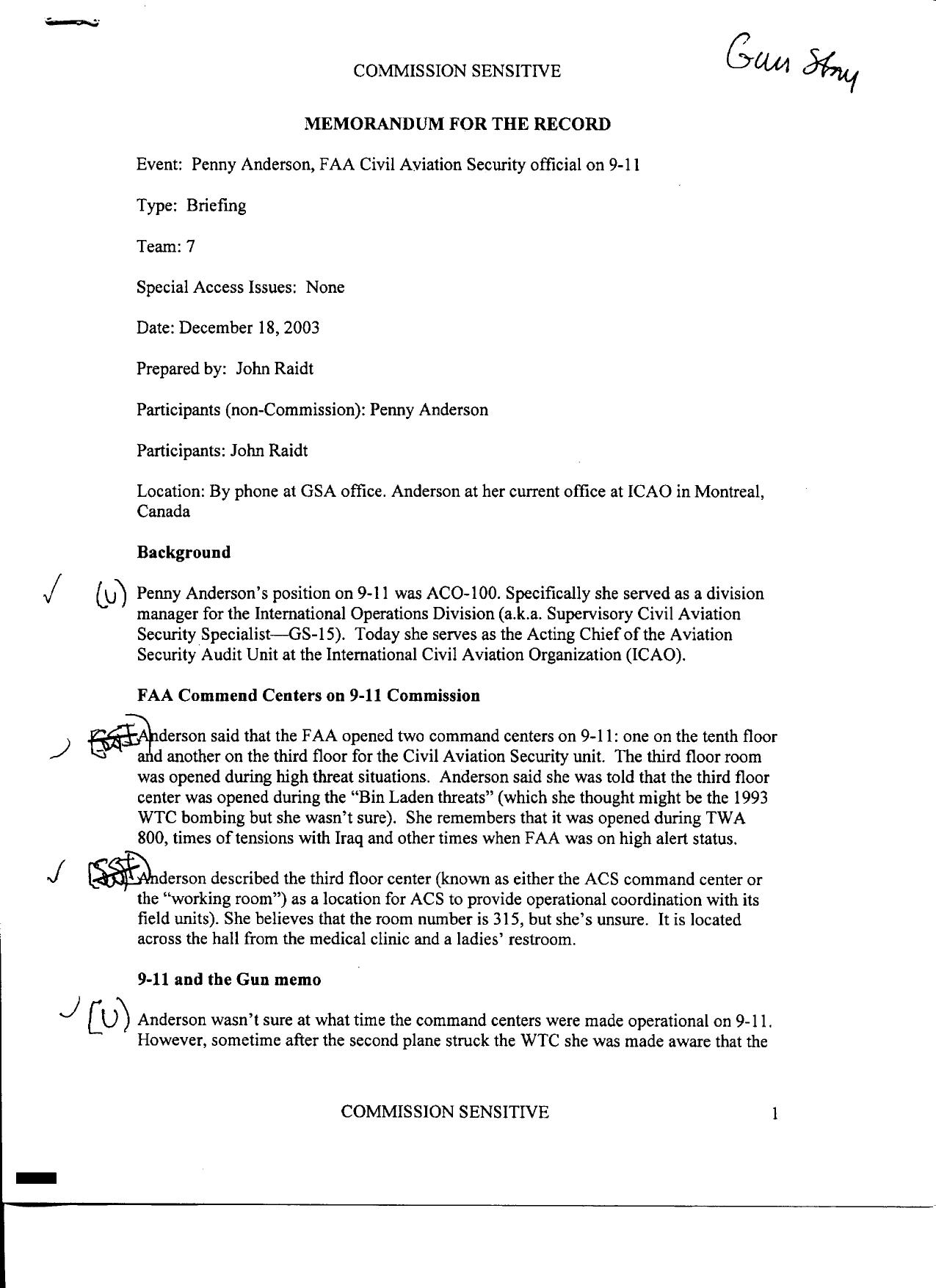 T7 B10 Team 7 MFRs Anderson Fdr- 12-18-03 Penny Anderson Interview w Notes on MFR 400 by Unknown