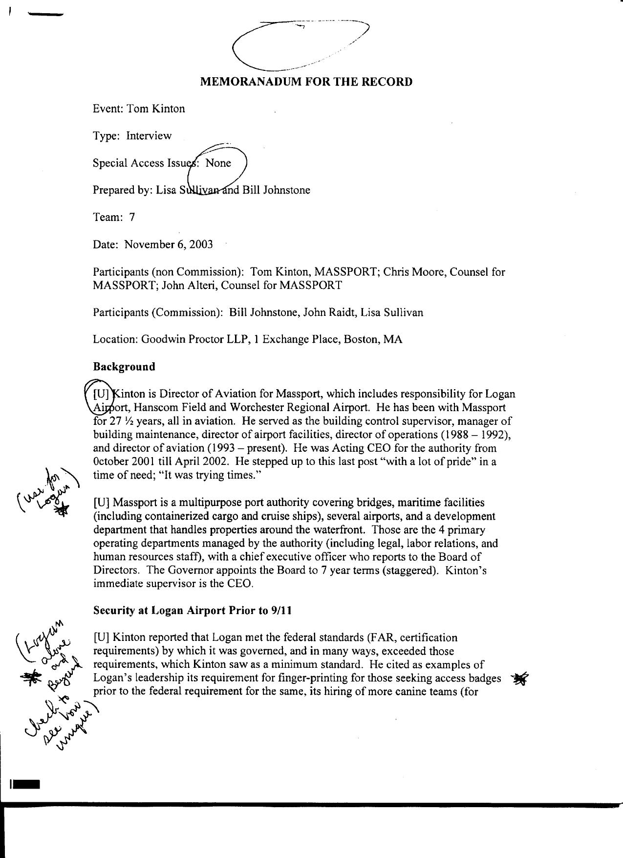 T7 B10 Team 7 MFRs Kinton Fdr- 11-6-03 Tom Kinton Interview w Notes on MFR by Unknown
