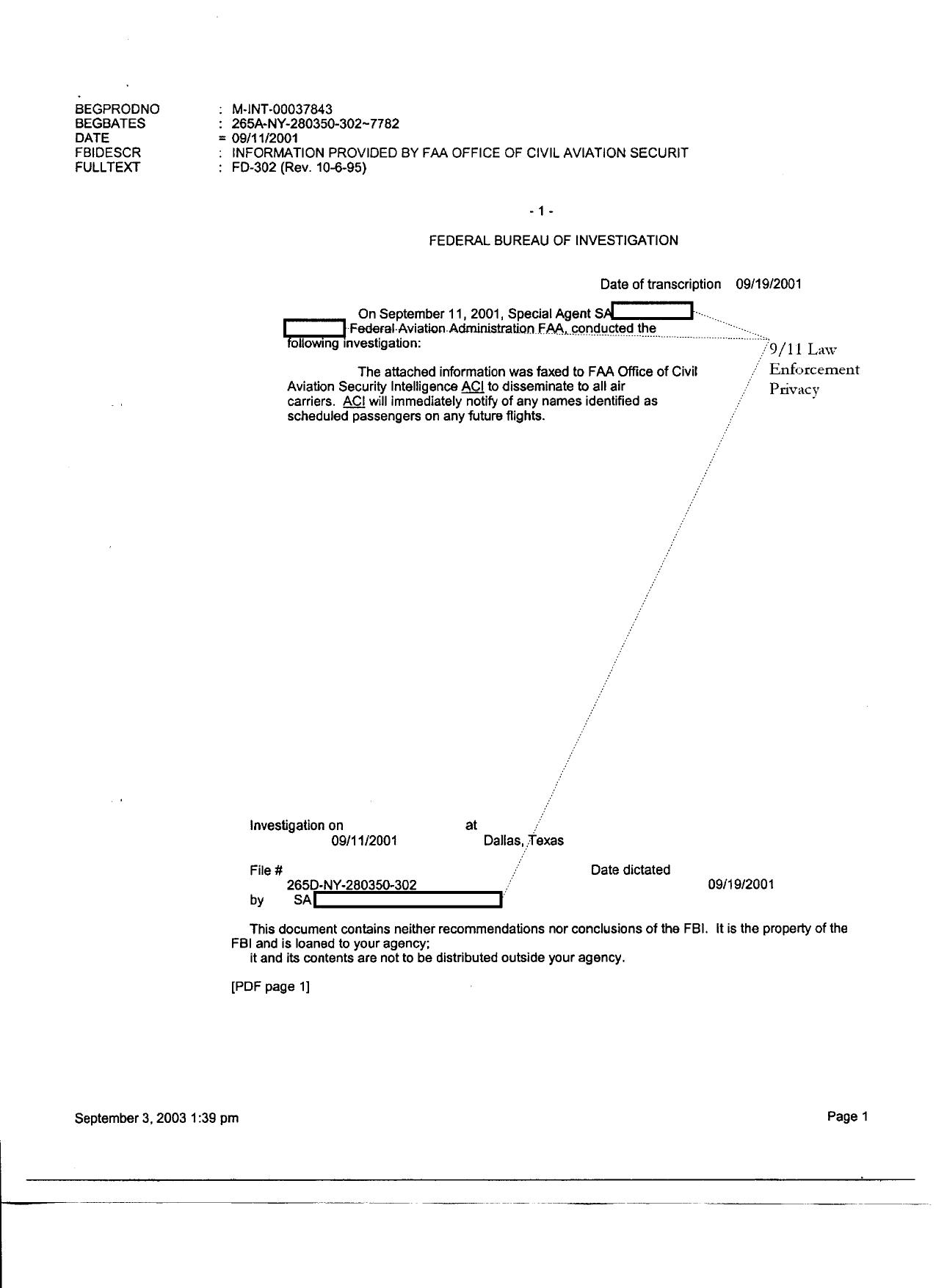 T7 B11 FBI 302s ACI and Civil Aviation Intelligence Fdr- Entire Contents- FBI 302 s by Unknown