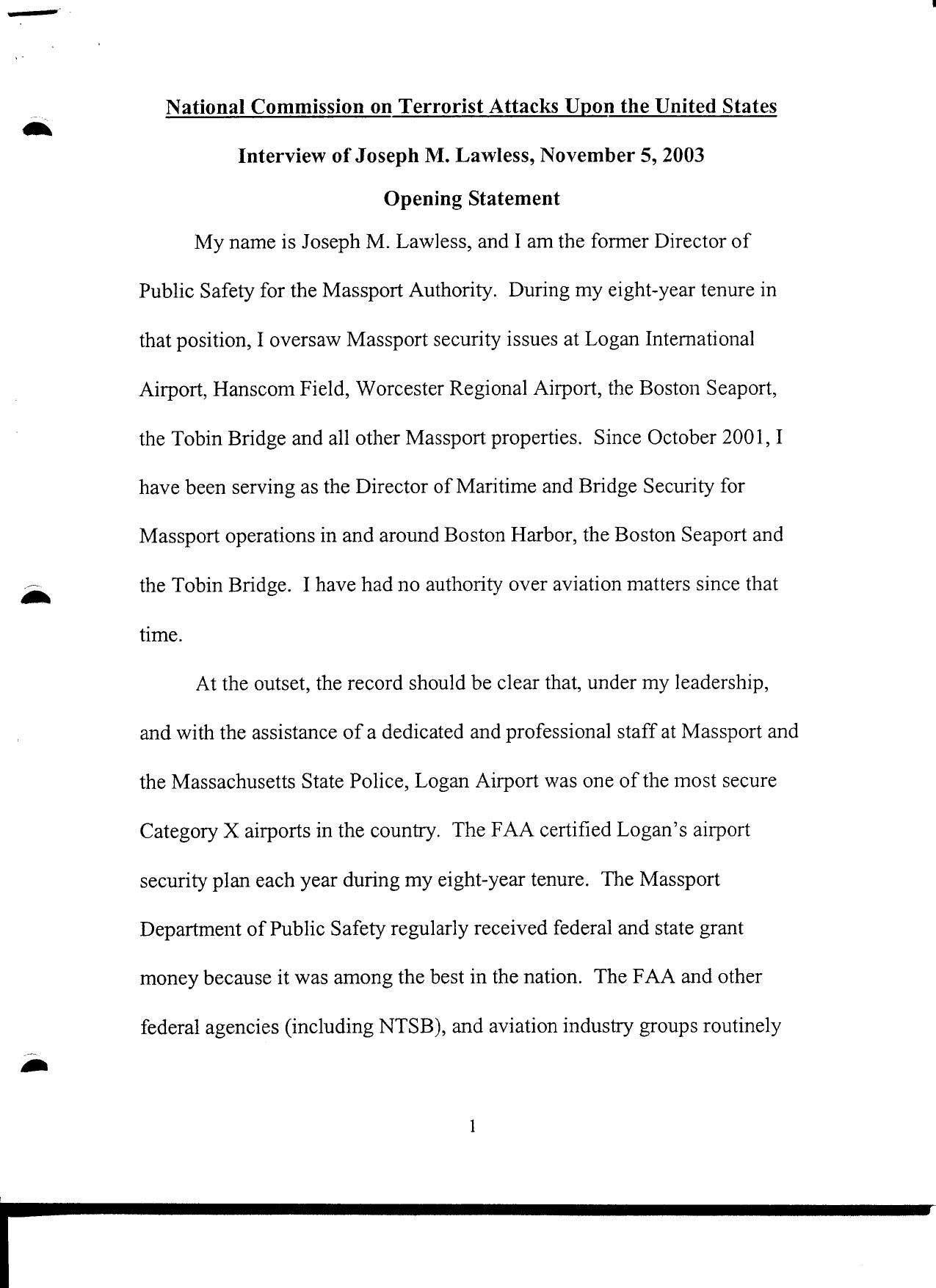 T7 B2 Lawless- Joseph Fdr- 11-5-03 Interview- Prepared Statement 288 by Unknown