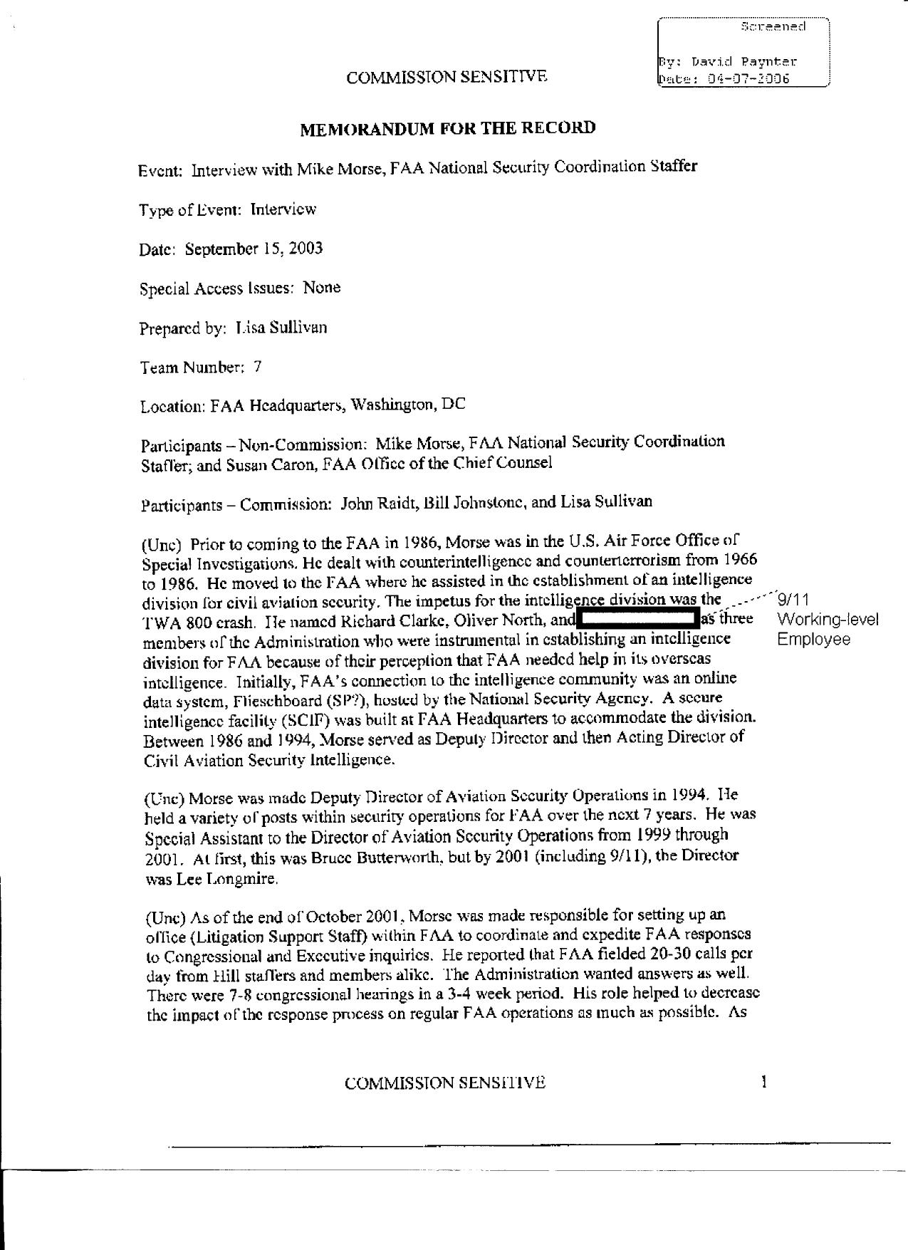 T7 B2 Morse- Mike Fdr- (FAA National Security Coordinator) Entire Contents- MFR and 3 Sets Handwritten Notes- Withdrawal Notice for Notes 294 by Unknown