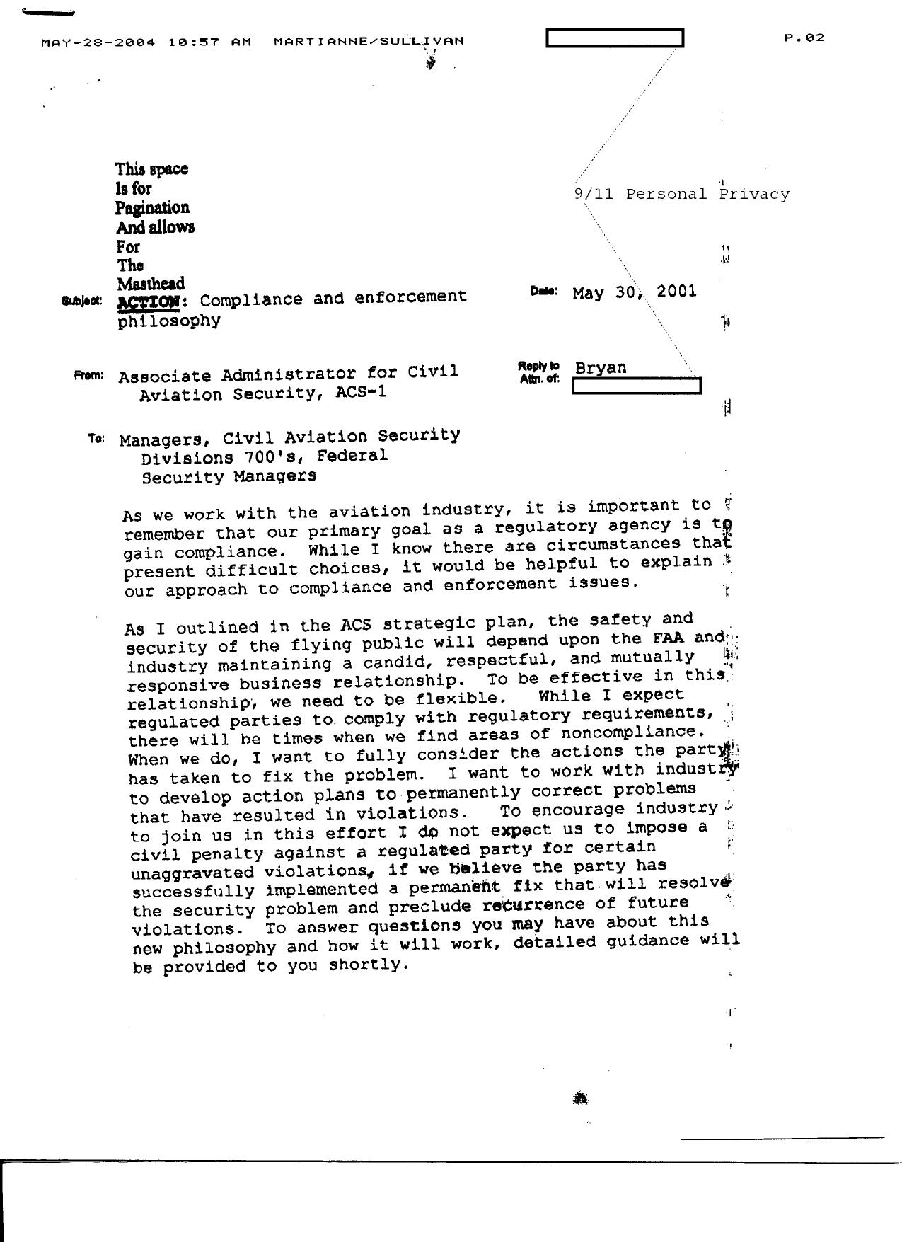 T7 B21 MFR-IV Notes Fdr- 5-30-01 Civil Aviation Security Memo 268 by Unknown