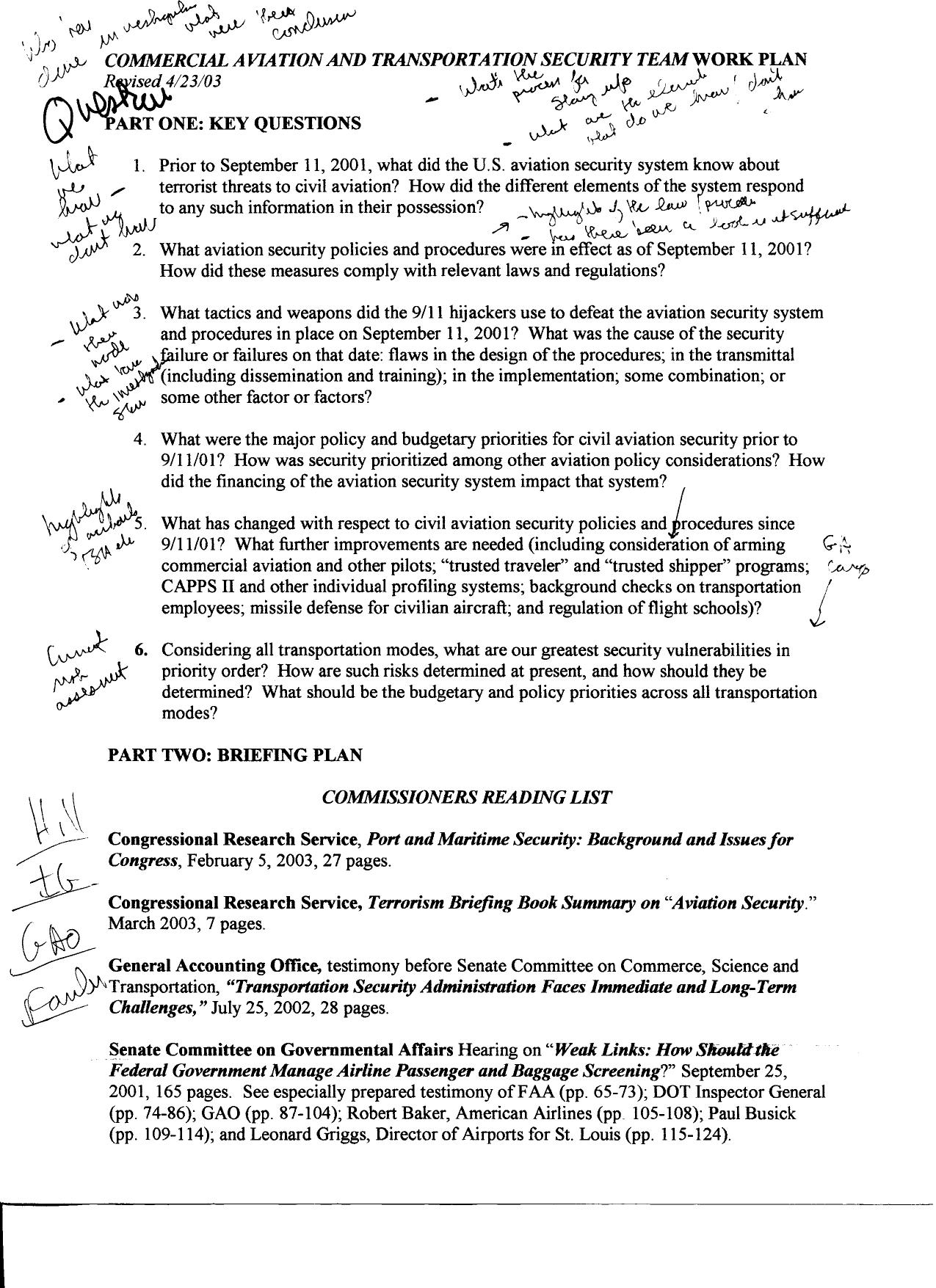 T7 B7 Questions Fdr- 2 Drafts- Team 7 Commercial Aviation and Transportation Security Work Plan 713 by Unknown