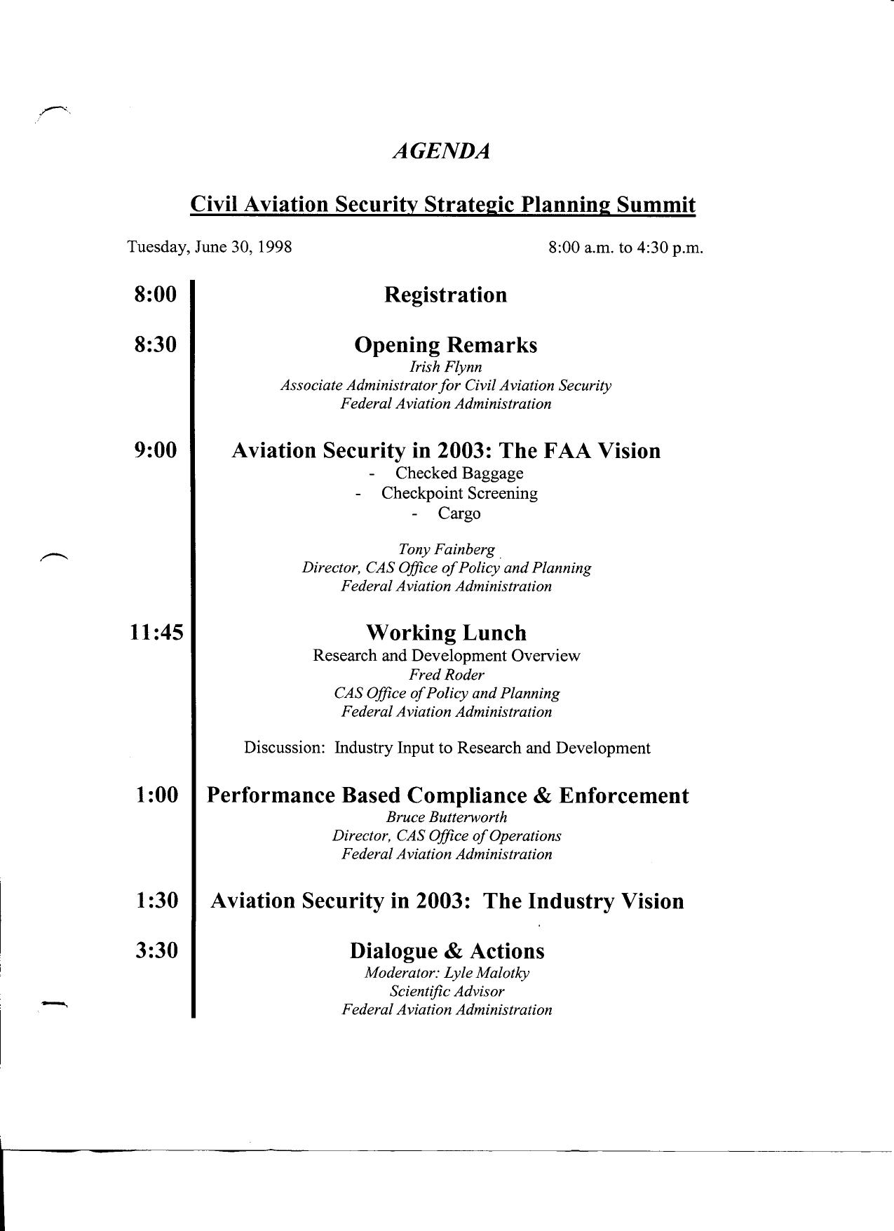 T7 B8 Civil Aviation Security Strategic Planning Summit 6-30-98 Fdr- Entire Contents- Slides (Not in Finding Aid- after Hearing Fdr) by Unknown