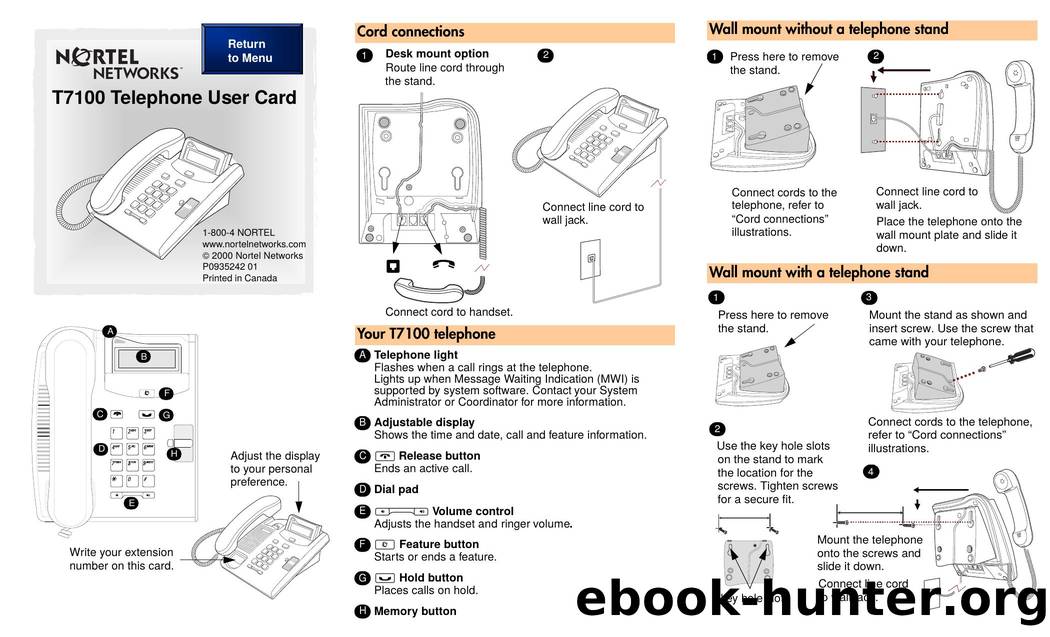 T7100 Telephone User Card by Version 1