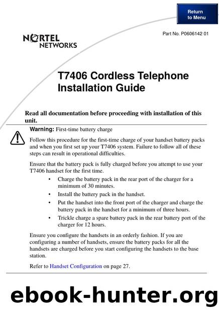 T7406 Cordless Telephone Installation Guide by Unknown