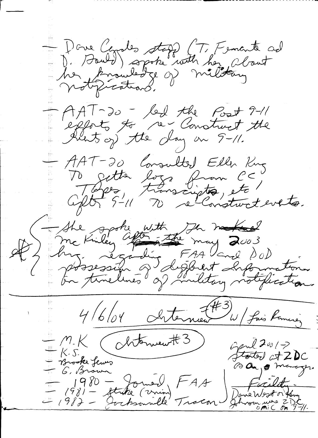 T8 B1 FAA Command Center Louis Ramirez Fdr- 4-6-04 Interview- Handwritten Notes- incl Schuessler's Interview by Unknown
