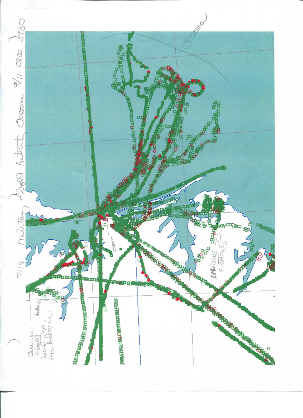 T8 B16 Otis- Langley and AF1 Fdr 2 of 2- Radar Maps- Military Flights- Over Atlantic- back to Pentagon128 by Unknown