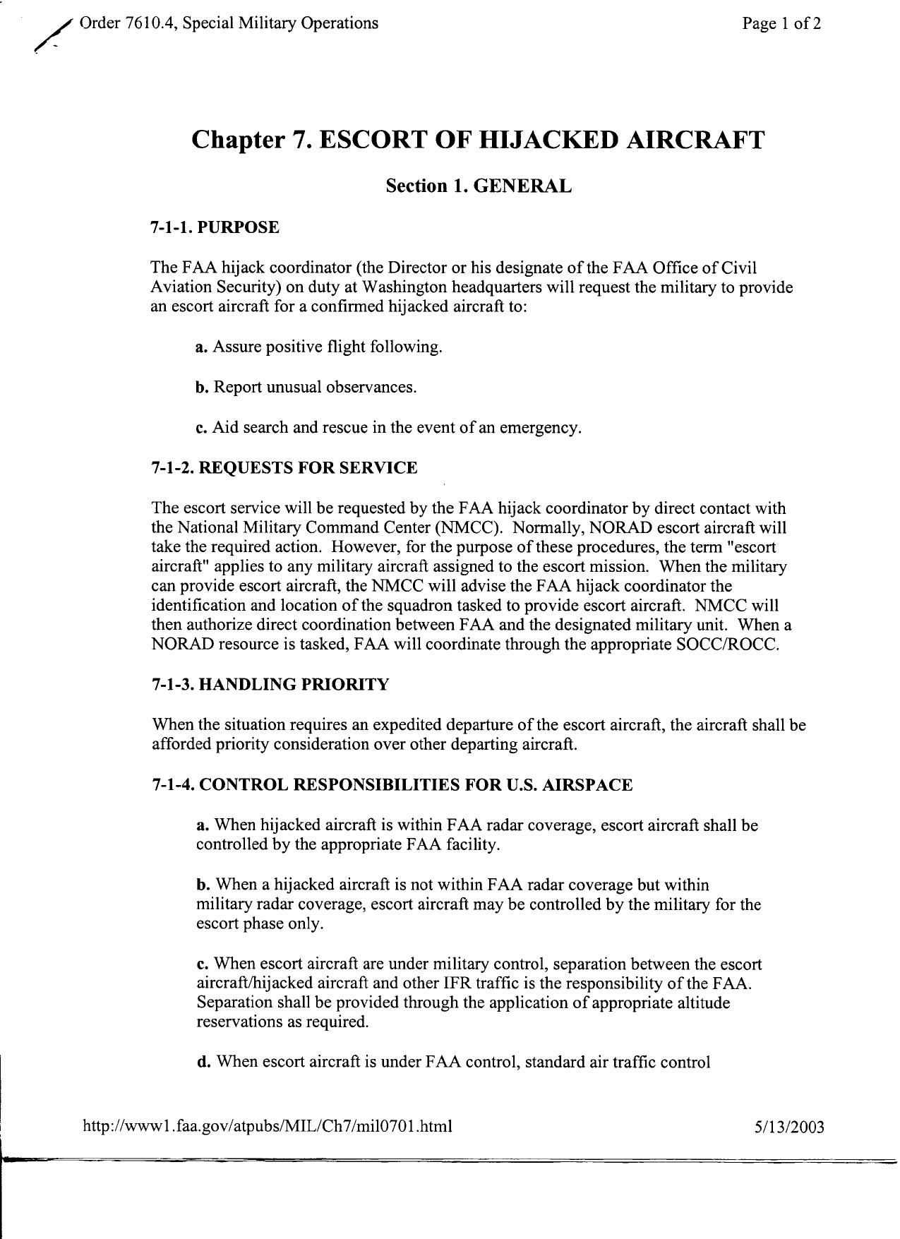 T8 B19 HQ FAA 3 of 3 Fdr- Order 7610-4 Special Military Operations- Chapter 7- Escort of Hijacked Aircraft by Unknown