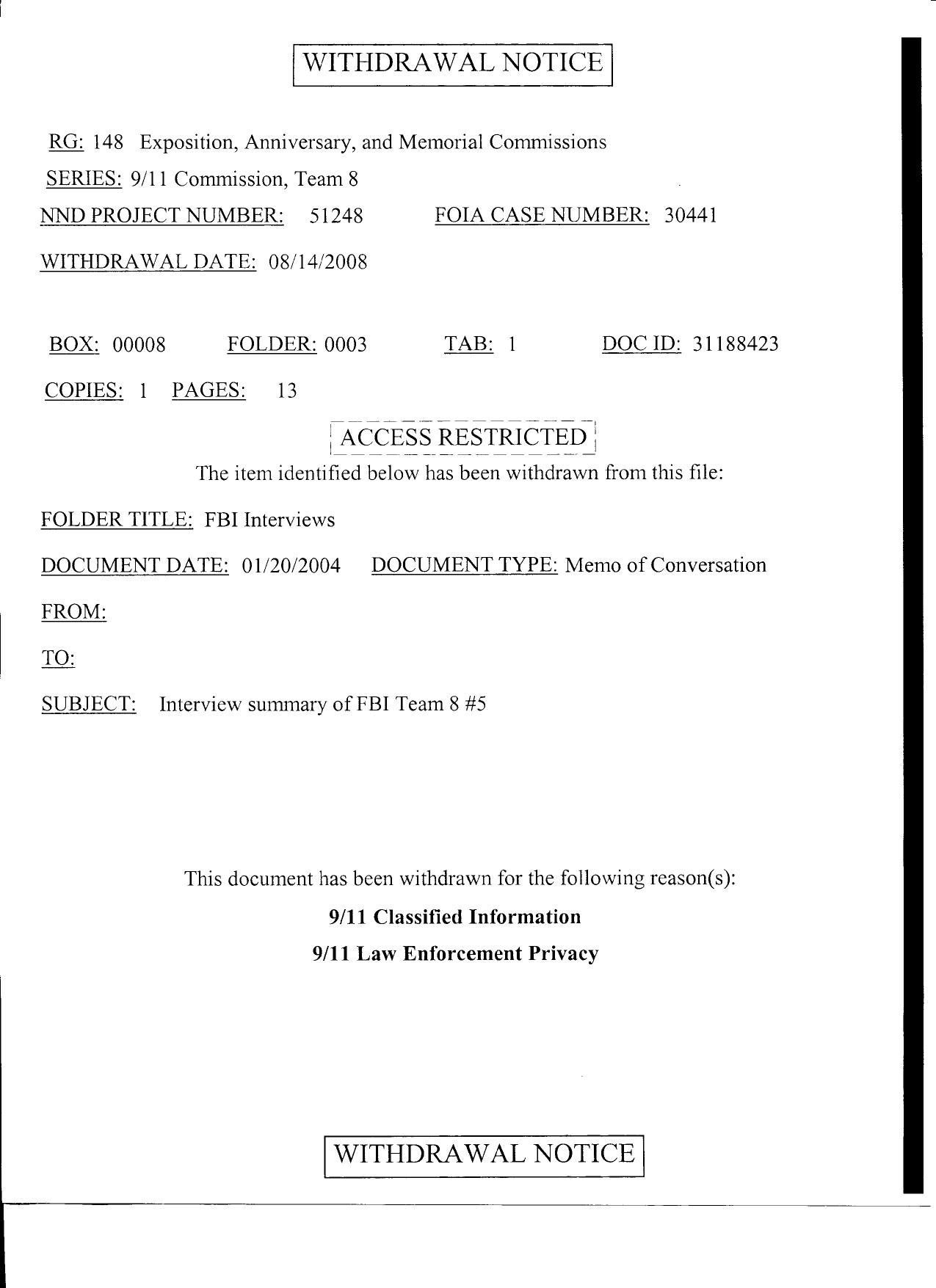 T8 B22 FBI Interviews Fdr- Entire Contents- 4 Withdrawal Notices by Unknown