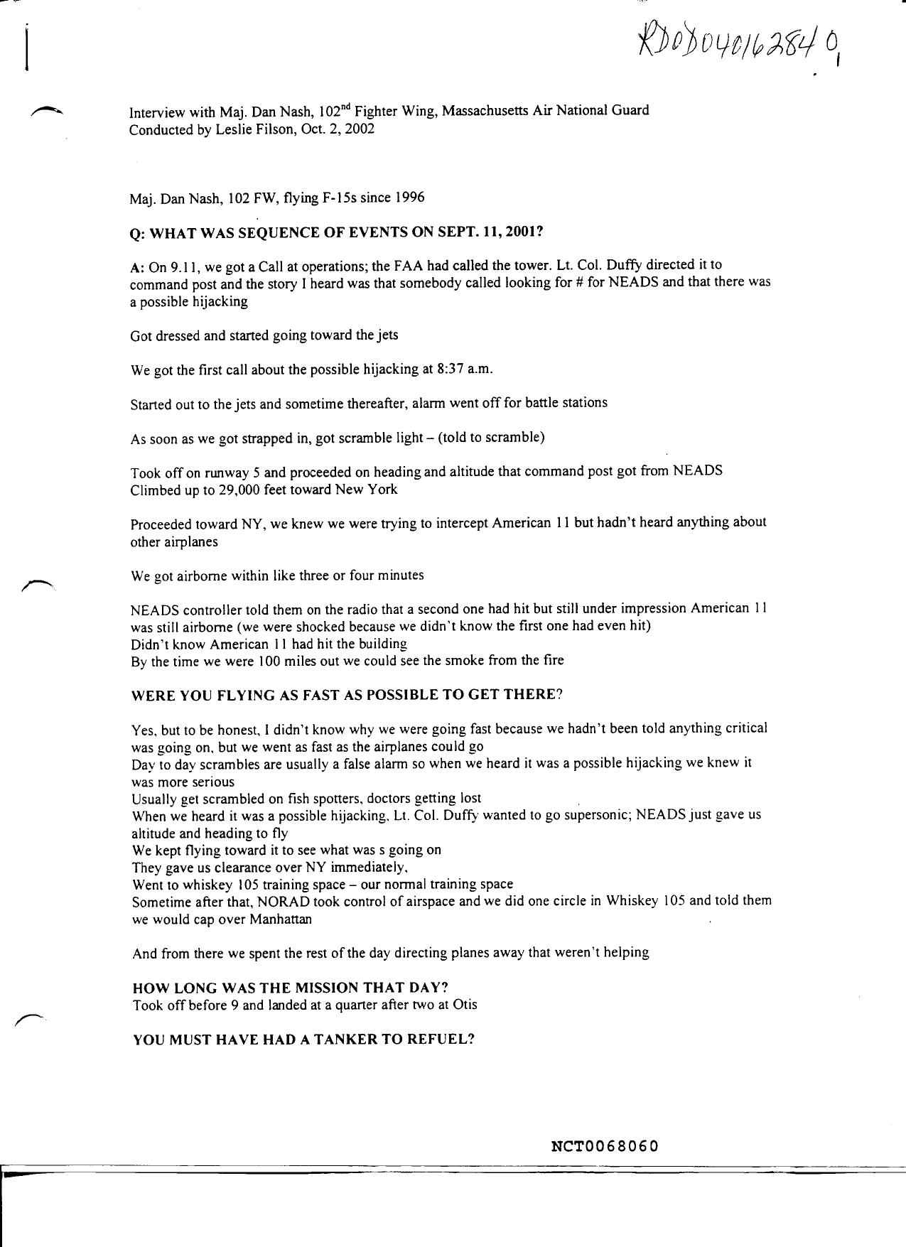 T8 B22 Filson Materials Fdr- Maj Dan Nash Interview- Typed Notes by Unknown