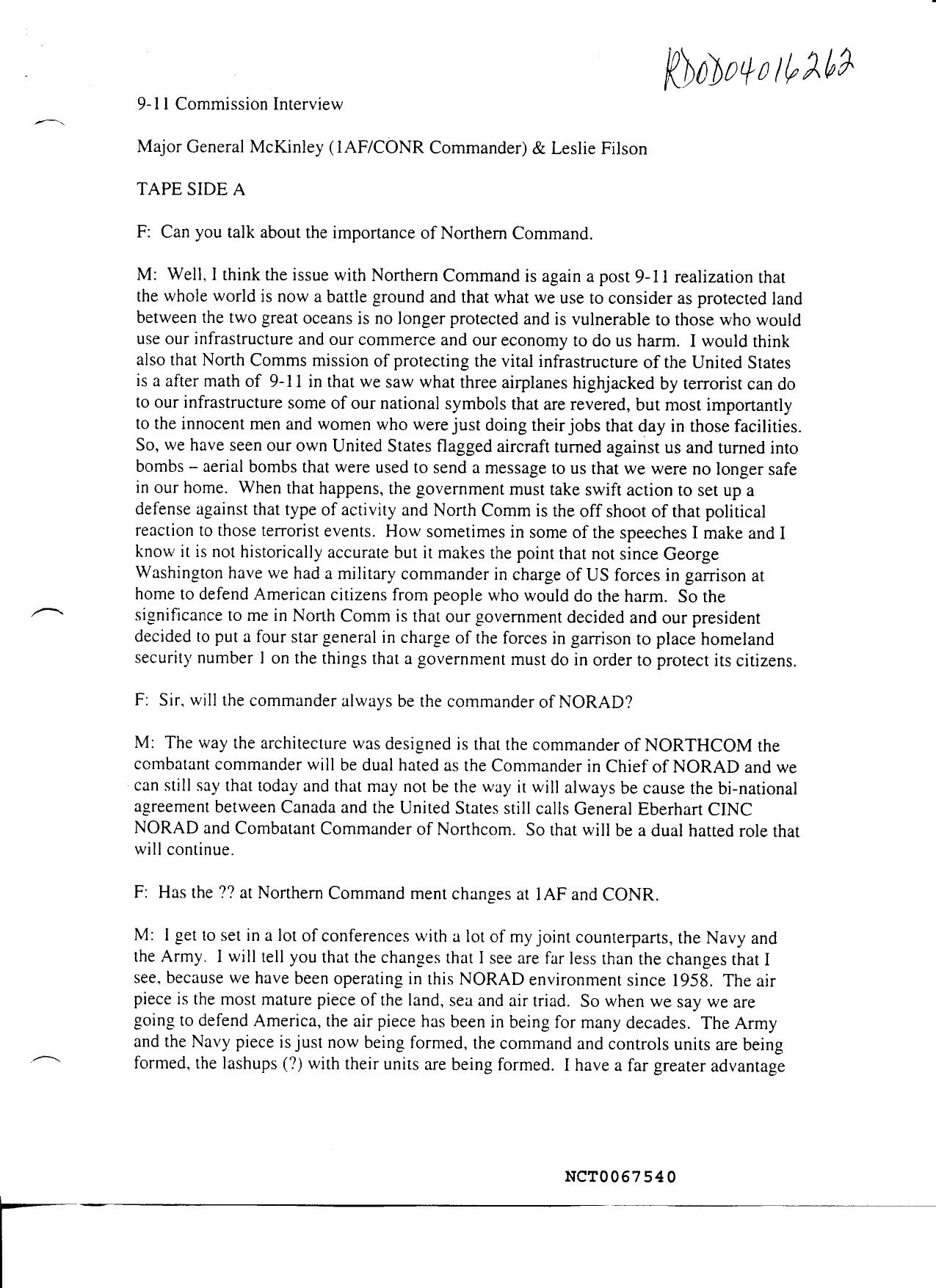 T8 B22 Filson Materials Fdr- Maj Gen McKinley Interview- Typed Notes by Unknown