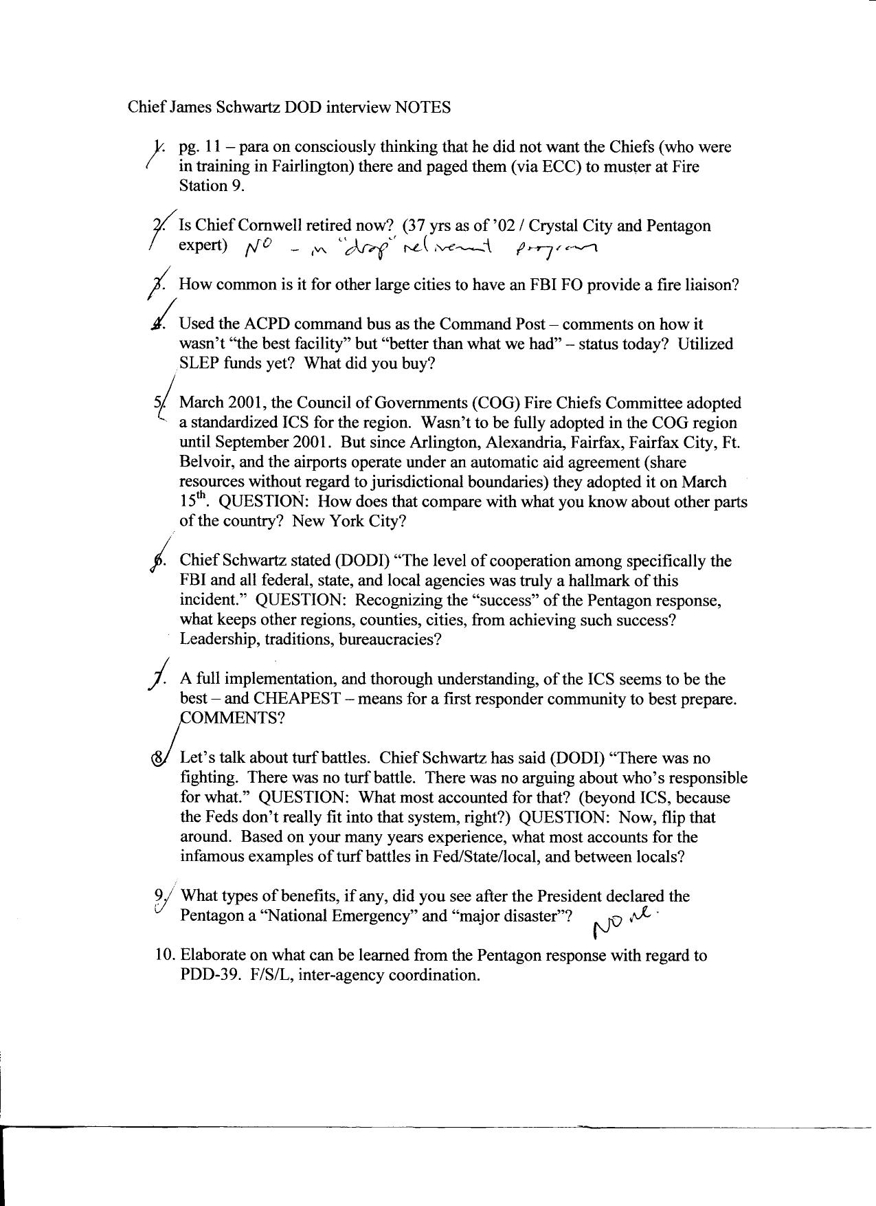 T8 B22 Response at the Pentagon Fdr- 10-16-03 James Schwartz Interview Questions and Notes 297 by Unknown