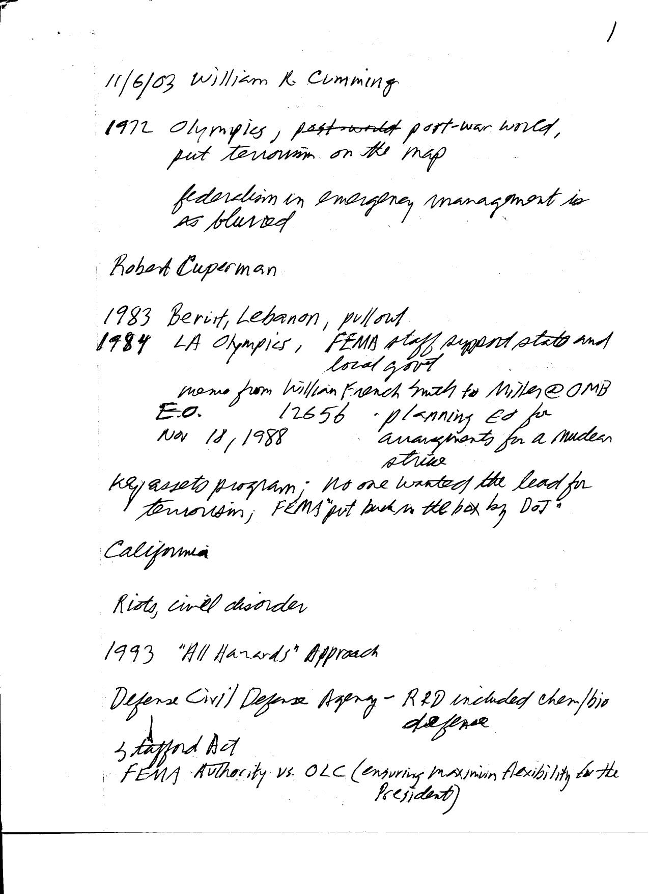 T8 B22 Response at the Pentagon Fdr- 11-6-03 William Cummings Interview Notes 296 by Unknown