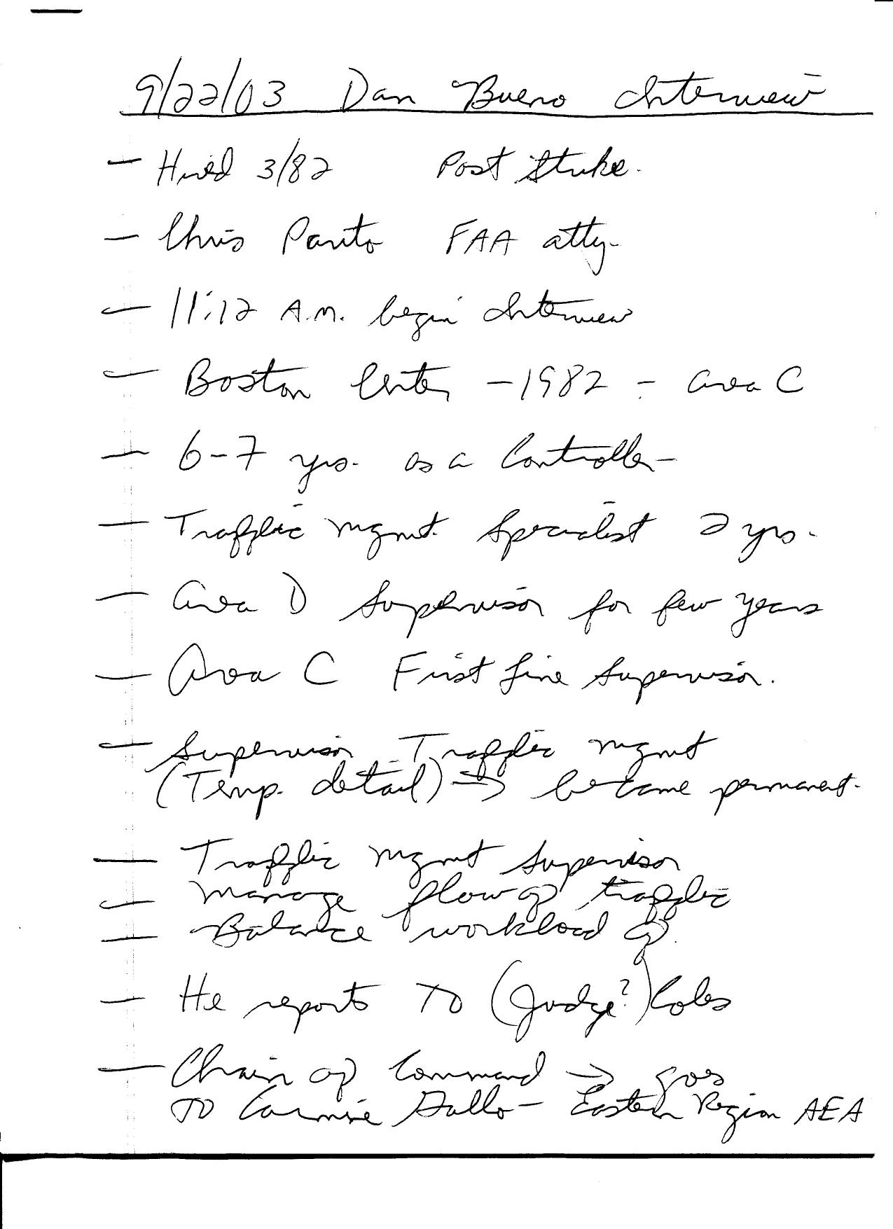 T8 B3 Boston Center Dan Bueno Fdr- Handrwritten Interview Notes mention Vigilant Guardian- MFR does not297 by Unknown