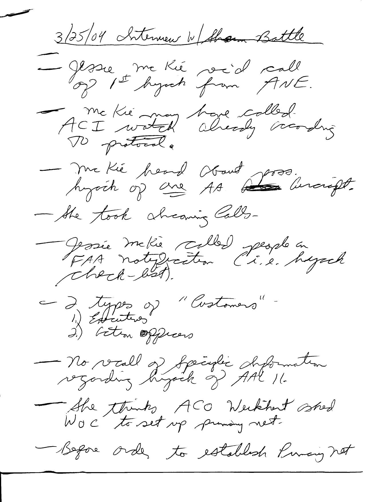 T8 B6 FAA HQ Sharon Battle Fdr- 3-25-04 2 Sets Handwritten Notes 837 by Unknown