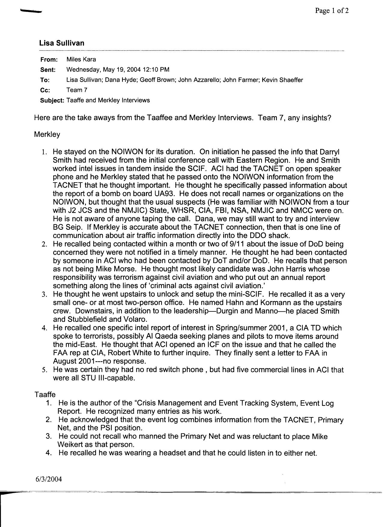 T8 B6 FAA HQ Tom Taaffe Fdr- Hand Interview Notes- Email- Kara re Taffe-Merkley by Unknown