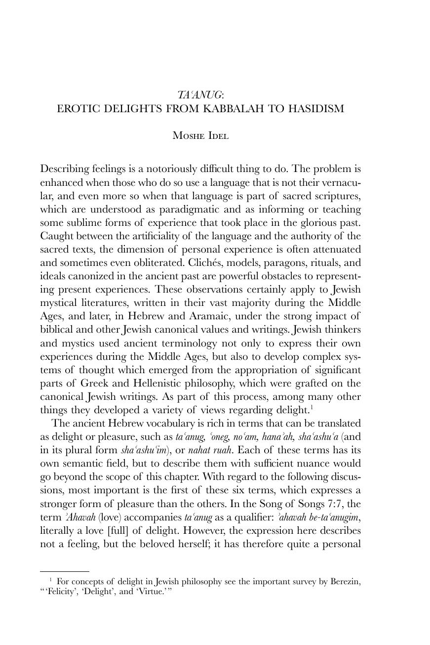 TA'ANUG: EROTIC DELIGHTS FROM KABBALAH TO HASIDISM by Moshe Idel