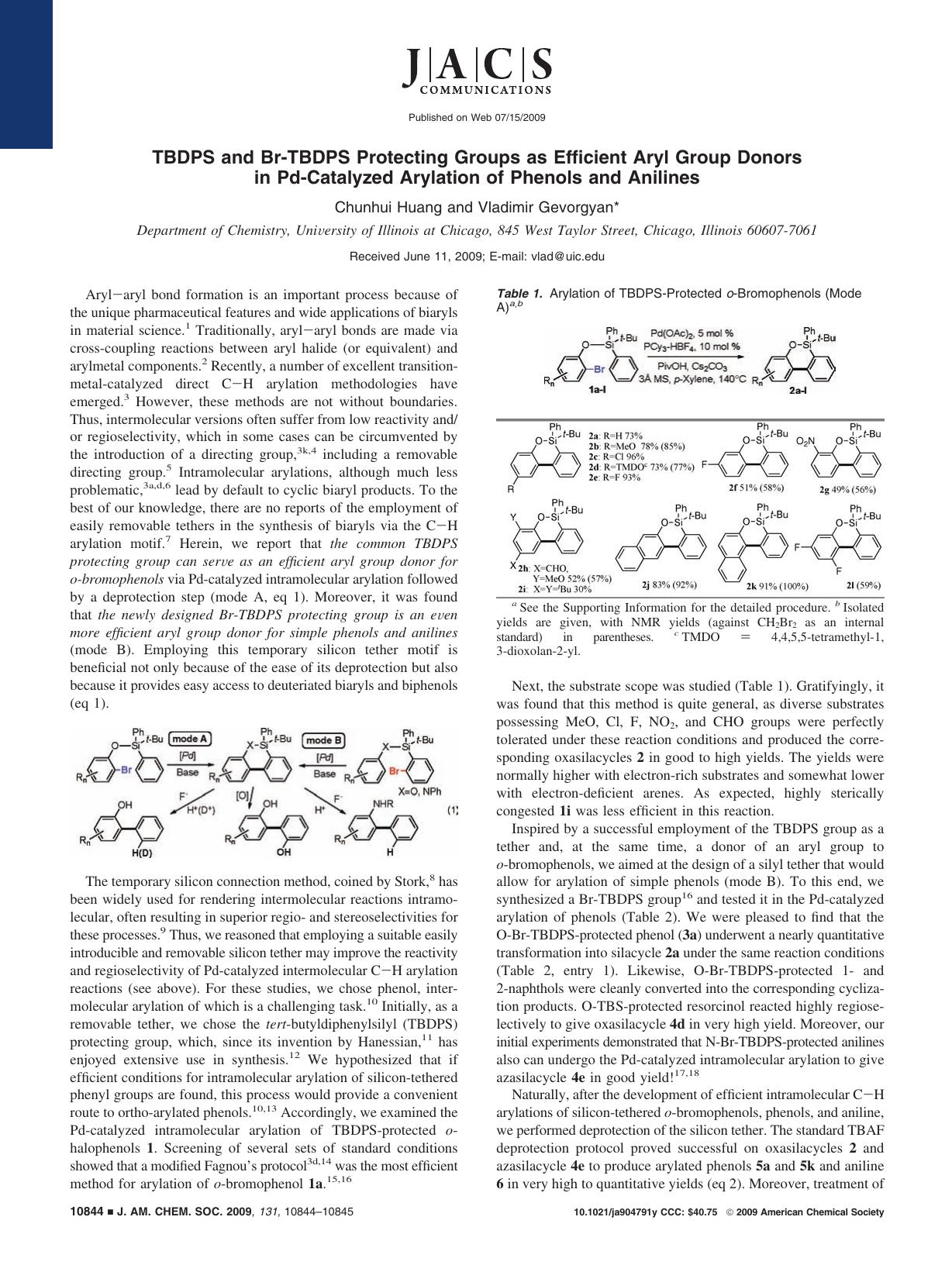 TBDPS and Br-TBDPS Protecting Groups as Efficient Aryl Group Donors in Pd-Catalyzed Arylation of Phenols and Anilines by Chunhui Huang and Vladimir Gevorgyan*